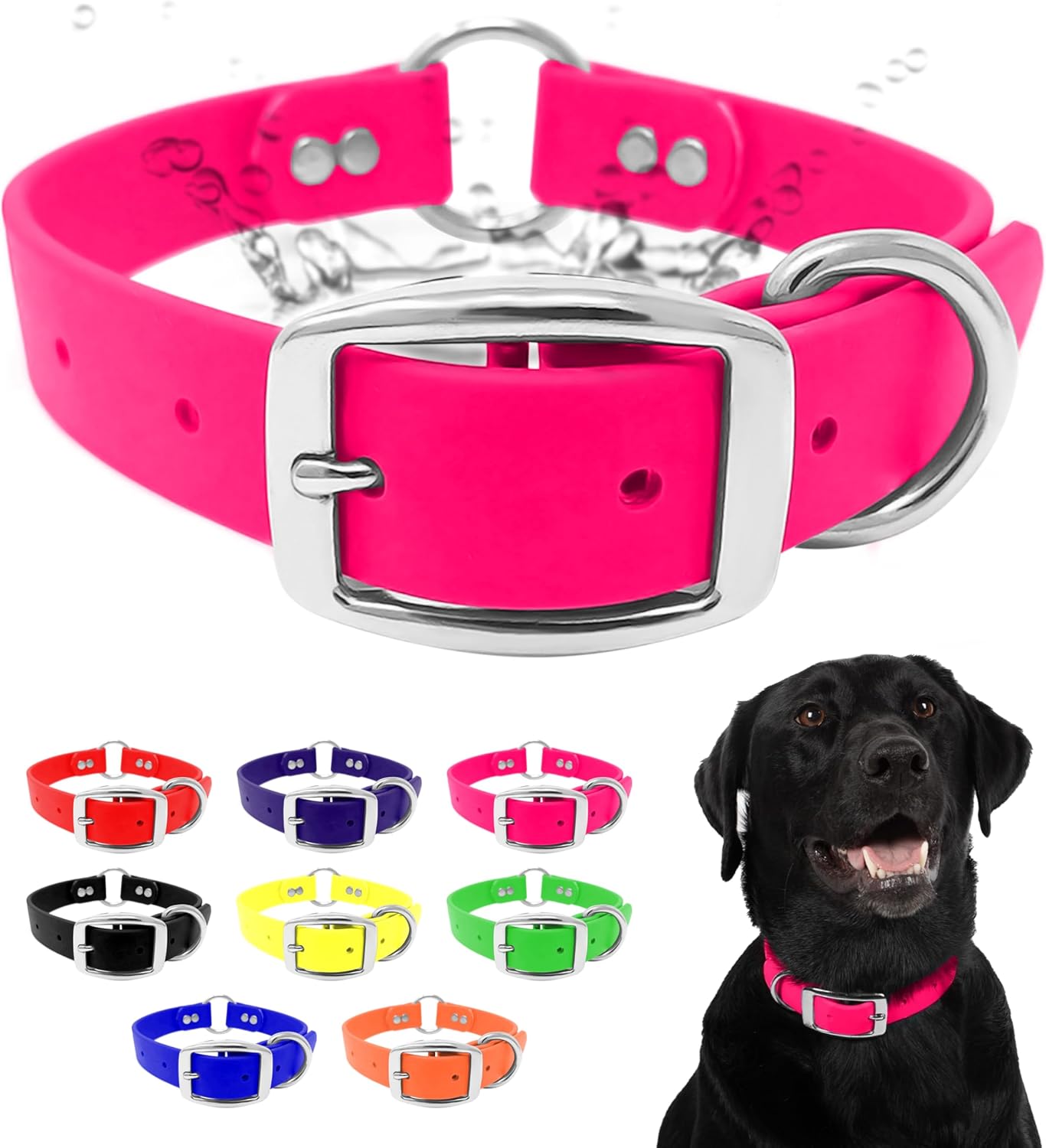 Regal Dog Products Medium Orange Dog Collar with Heavy Duty Double Buckle & D Ring | Vinyl Coated, Custom Fit, Adjustable Biothane Dog Collar Chew Resistant Waterproof Center-Ring Collar for Dogs