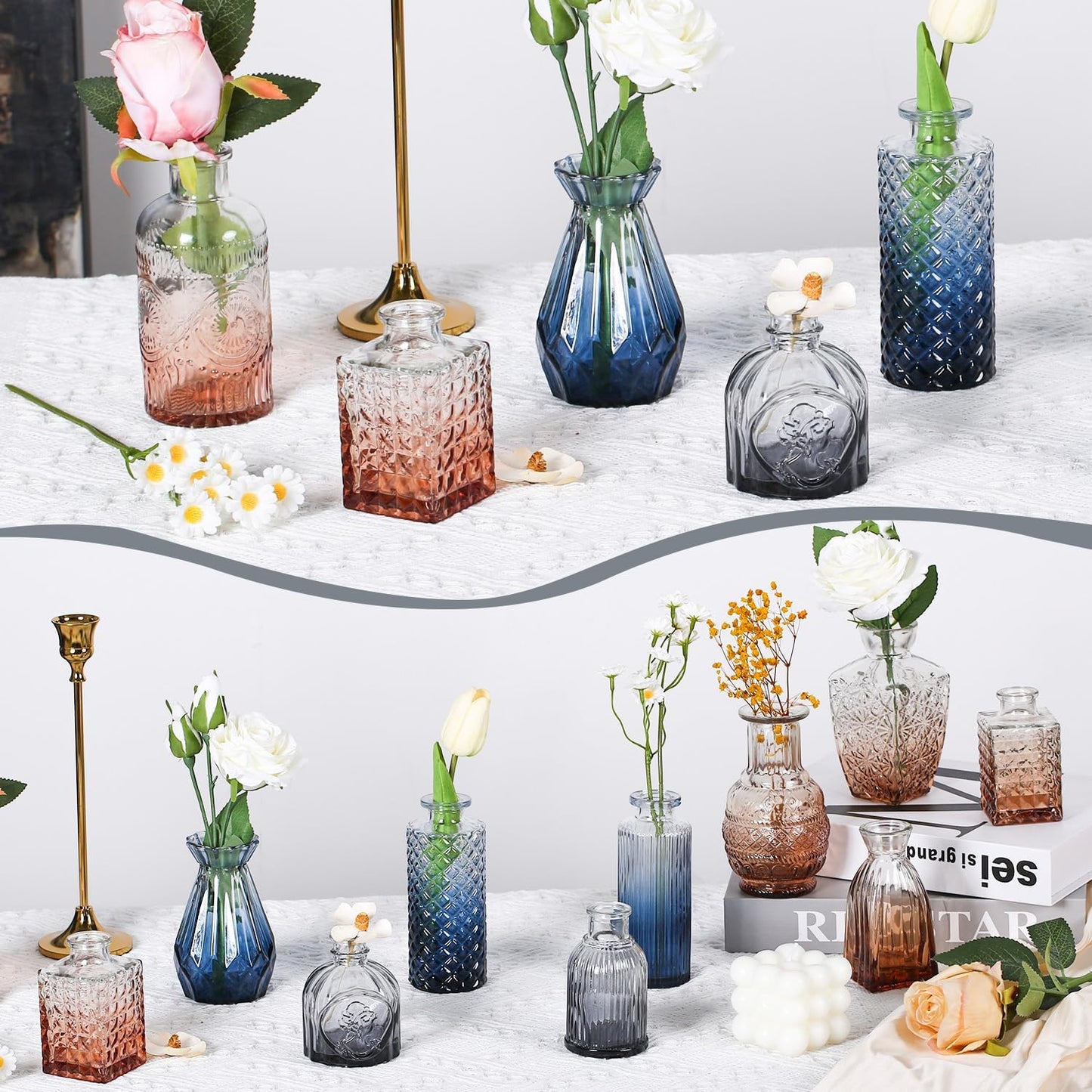 Sawoake Mini Bud Vases As Wedding Centerpieces for Tables,Clear Bud Vases for Flowers,Small Flower Vases Suitable for Birthday Party,Anniversary,Wedding Reception,Baby Shower (Clear-12PCS)