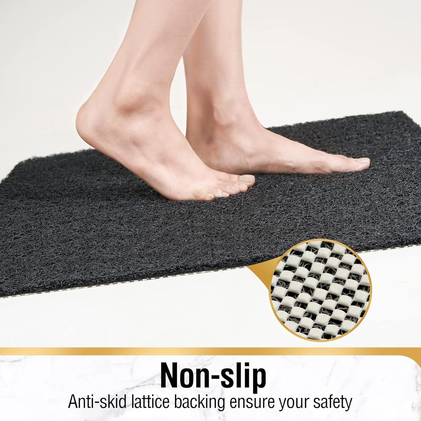 HITSLAM Shower Mat Non Slip, 24 x 16 Inch Bathtub Mat Non Slip with Drain, Soft PVC Loofah Bath Mat for Tub, Quick Drying Bathroom Shower Mat, Grey