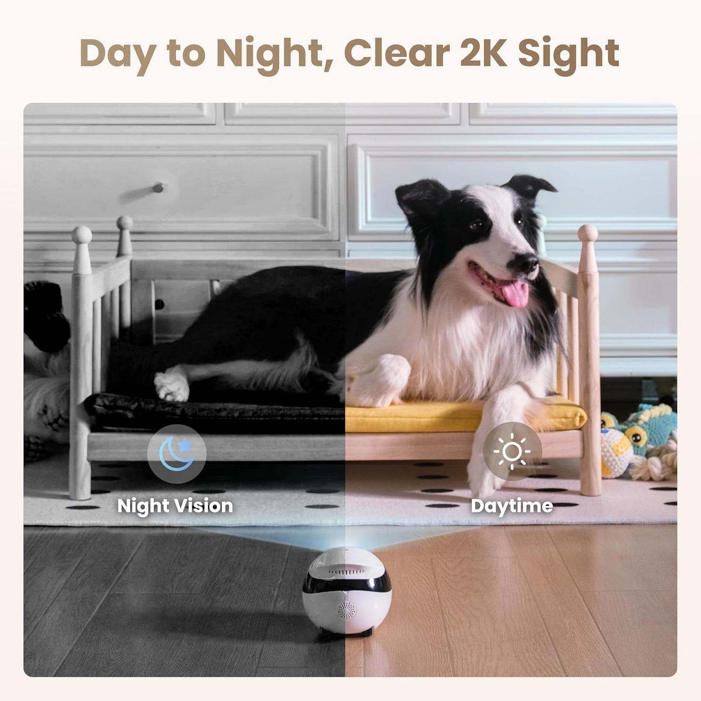 Indoor Security Camera EBO Air 2: 2K Pet Camera, Movable Home Security Camera, Custom Facial Expression, Auto-Recharge, Battery-Operated, 2-Way Talk, Night Vision, 32GB Memory Card(Dove White)