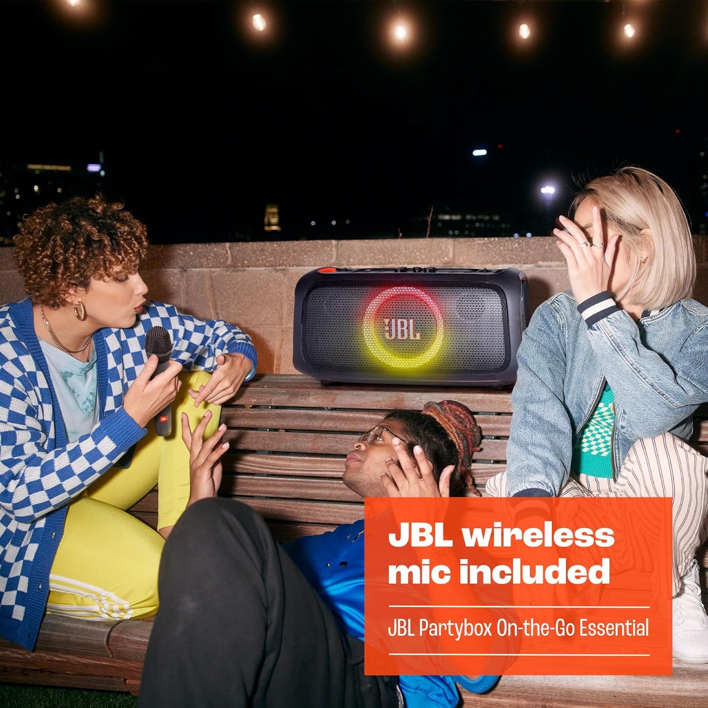 JBL PartyBox On-The-Go Essential - Portable Party Speaker with Built-in Lights and Wireless mic, Amazing JBL Pro Sound, IPX4 splashproof Protection, 6 Hours of Playtime, Convenient Shoulder Strap