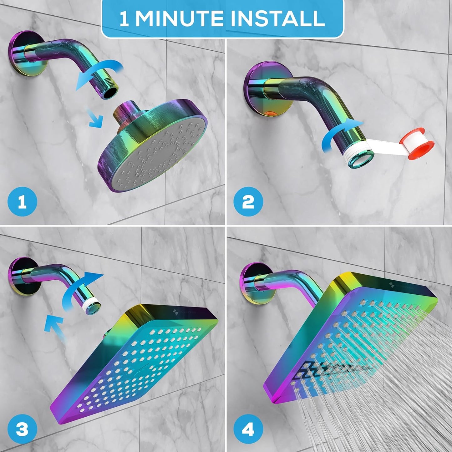 SparkPod Shower Head - High Pressure Rain - Premium Quality Luxury Design - 1-Min Install - Easy Clean Adjustable Replacement for Your Bathroom Shower Heads (Luxury Polished Chrome, 6 Inch Round)