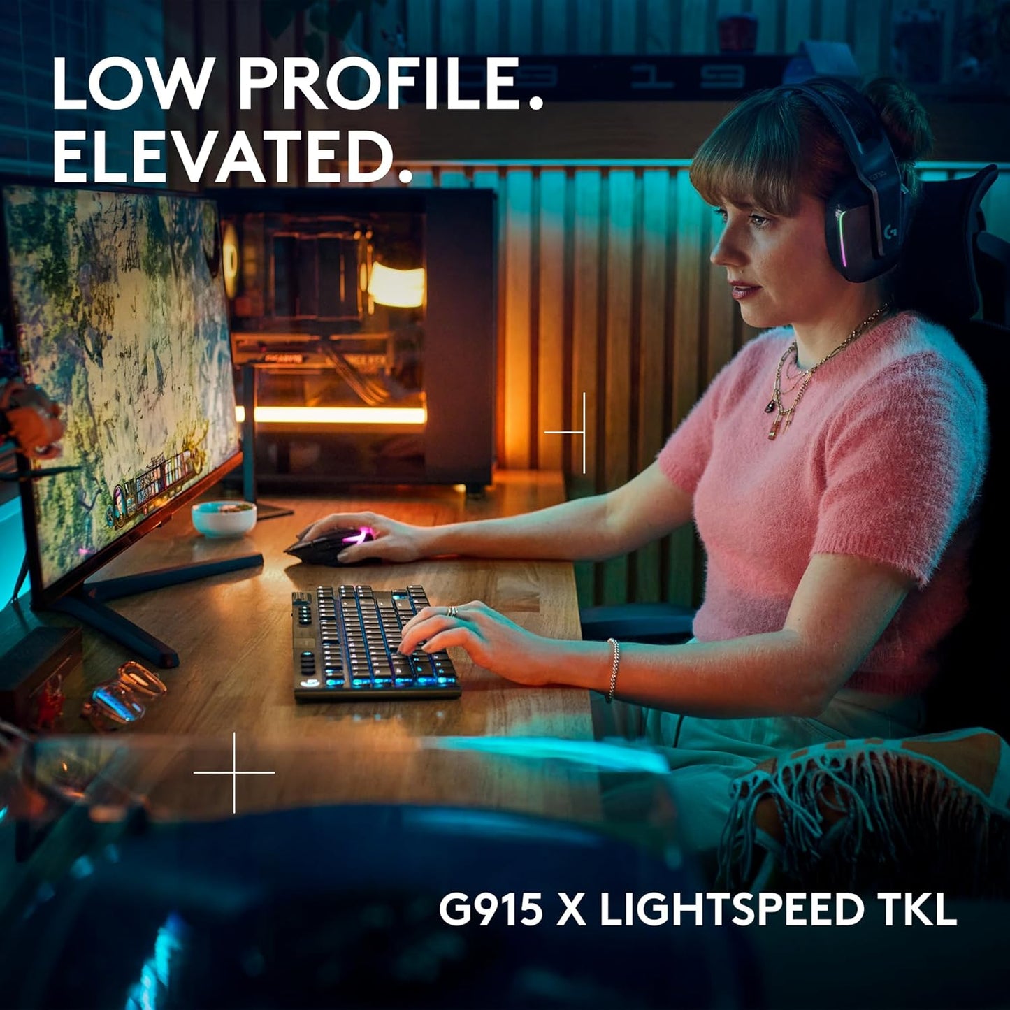Logitech G915 X Lightspeed TKL Low-Profile Wireless Gaming Keyboard, Double-Shot PBT Keycaps, Fully Programmable Keys, RGB Backlighting, Sleek Aluminum Finishing, GL Brown Tactile - PC/Mac