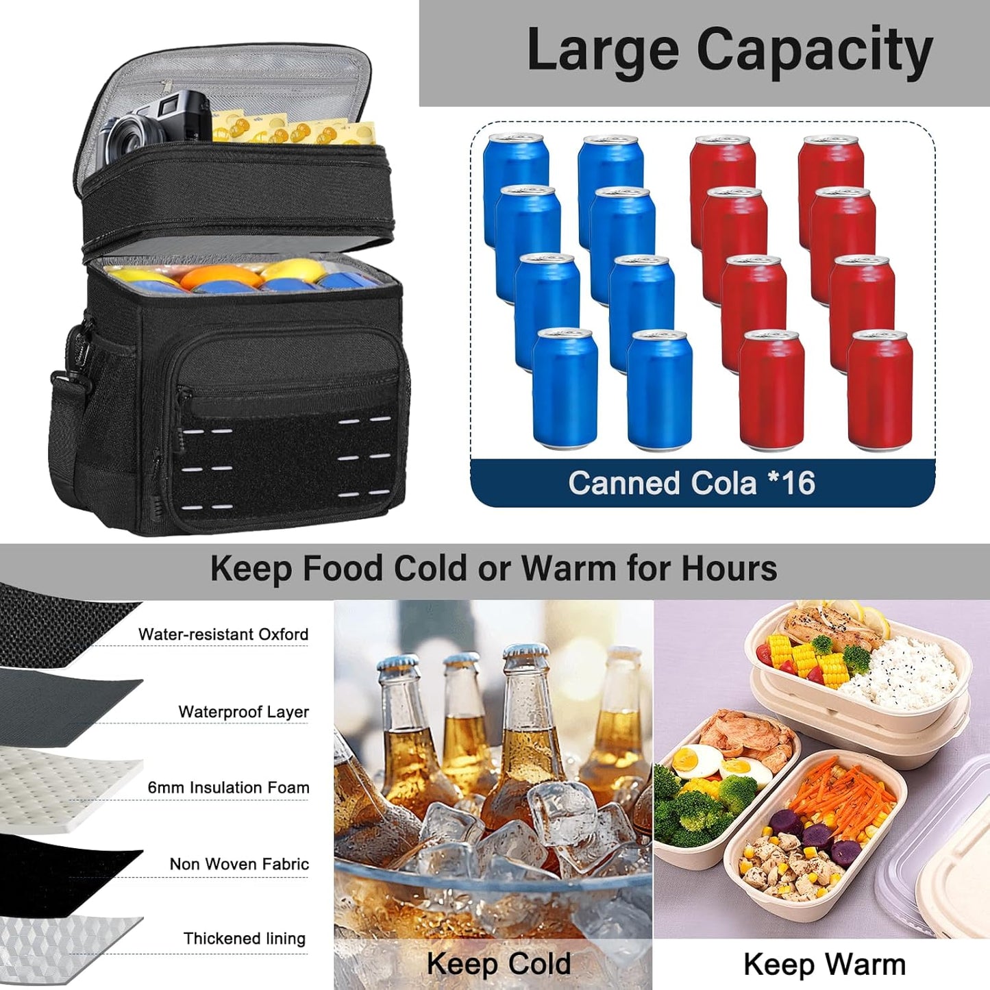 Lunch Box Cooler Bag - Insulated Tactical Lunchbox for Men - XLarge Lunch Pail Lunch Kit for Adults Work Outdoor Shifts Trips Black Camo 25L
