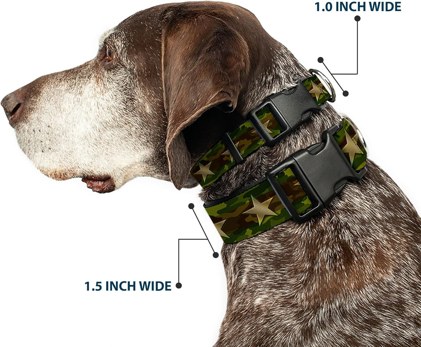 Buckle-Down PC-W21909-M Dog Collar Plastic Clip Buckle, 1"x11"-17", Star Black/White