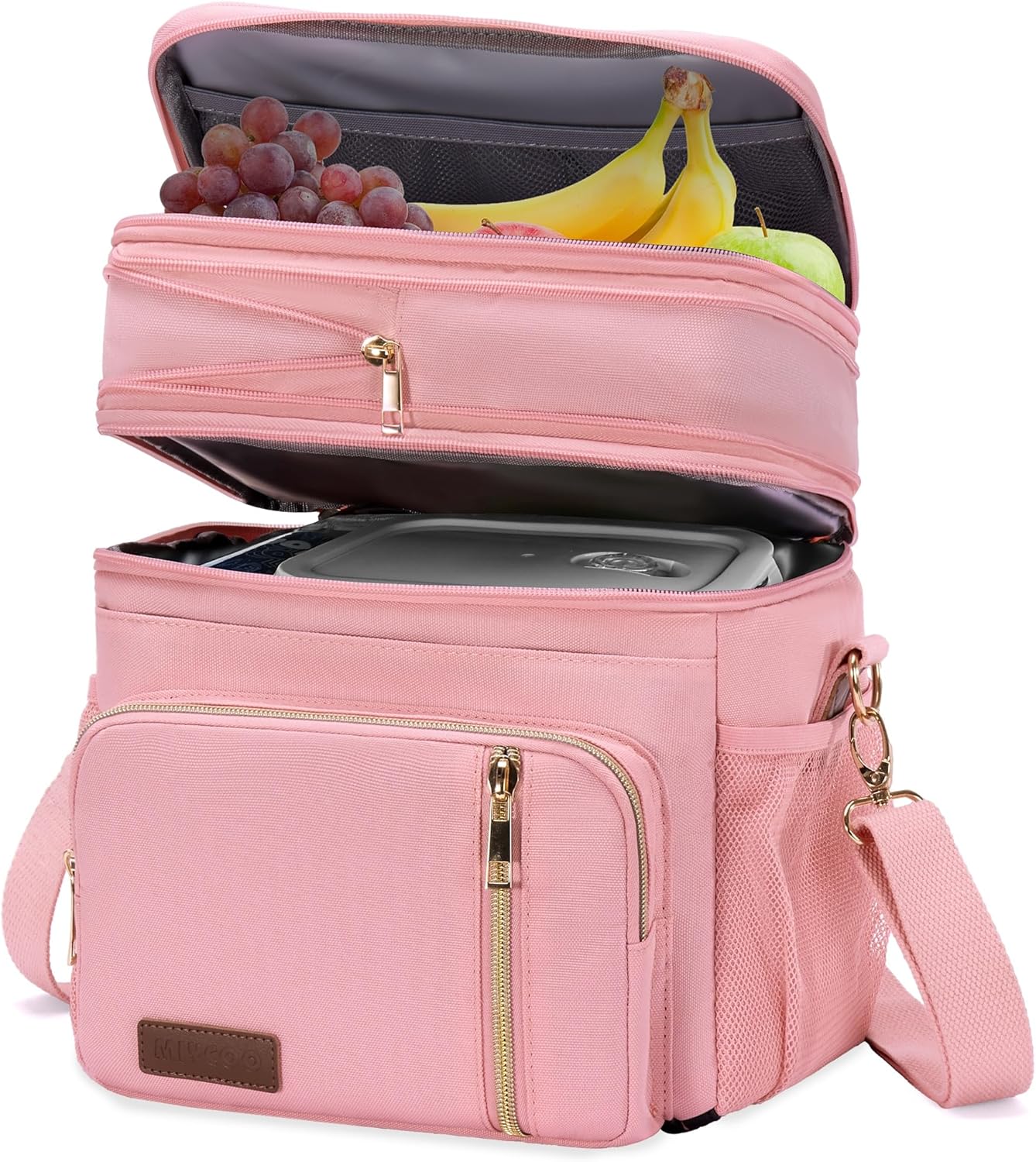 Lunch Bag for Women Men Double Deck Lunch Box - Leakproof Insulated Soft Large Lunch Cooler Bag, MIYCOO (Black,15L)