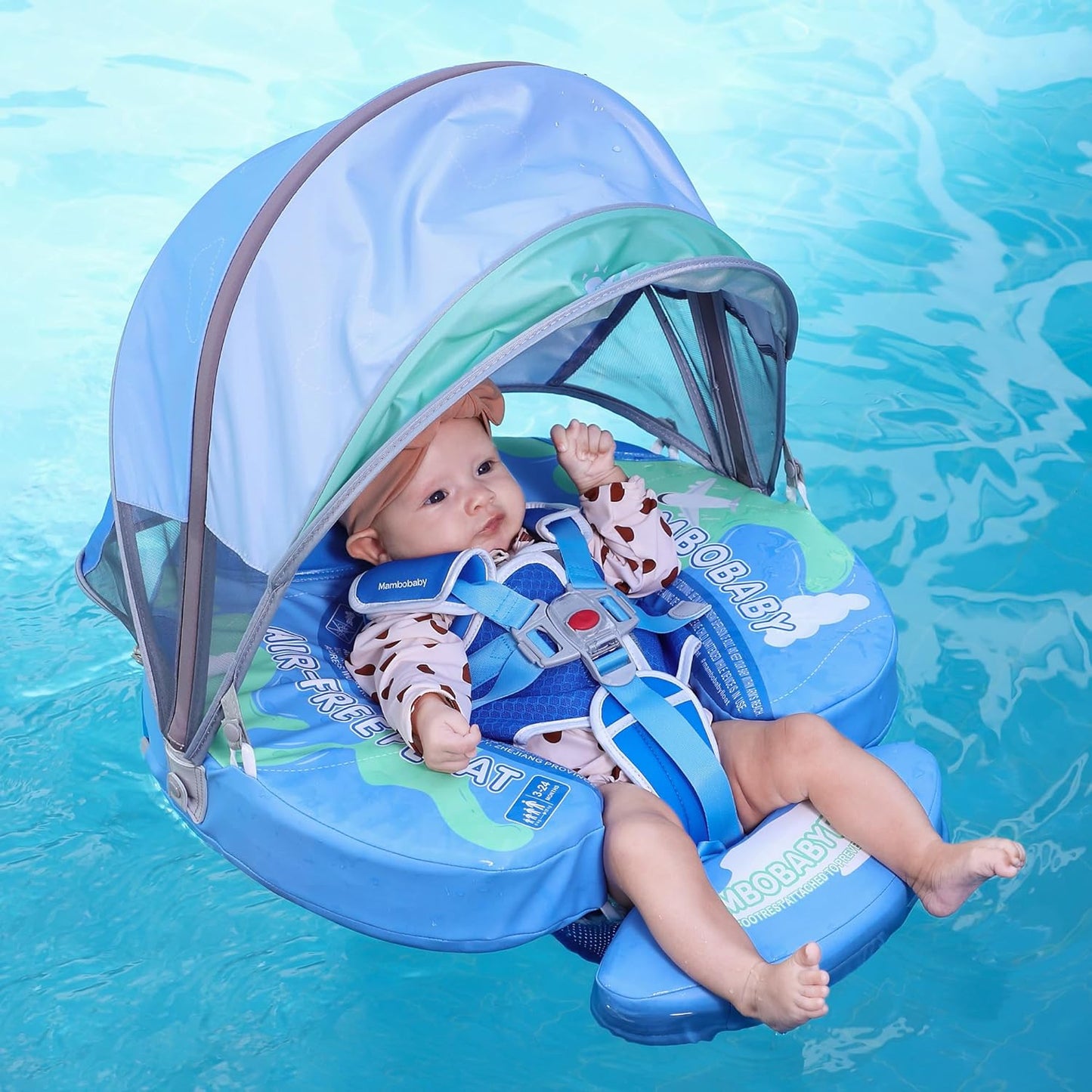 Mambobaby Baby Swim Float with Canopy, Non-Inflatable Solid Baby Float, Upgrade Soft Skin-Friendly Material Infant Swim Float
