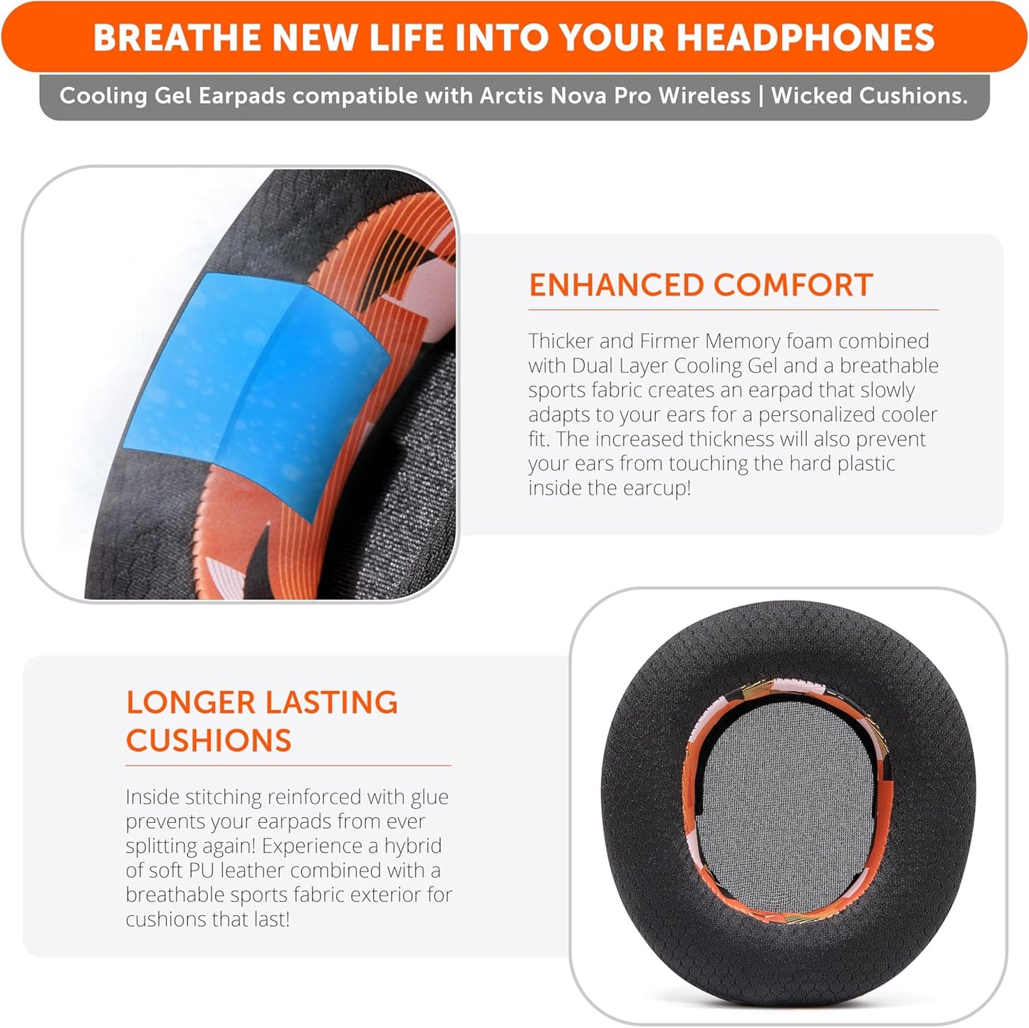 WC Freeze Nova Pro Wireless - Cooling Gel Earpads for Arctis Nova Pro Wireless ONLY (Doesn’t Fit Other Models), Made by Wicked Cushions, Improved Durability, Thickness & Sound Isolation | Black