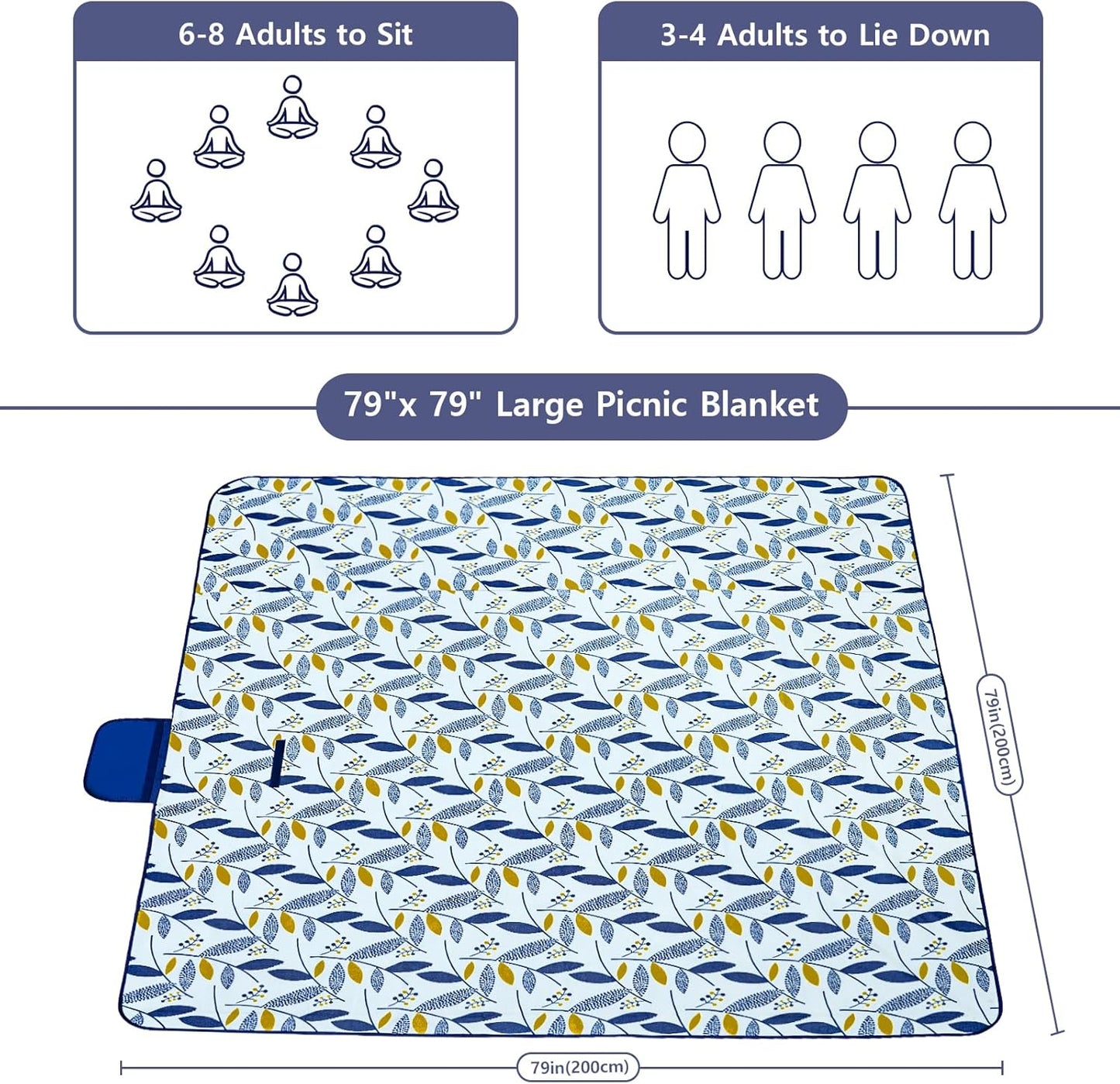 Habaylin Picnic Blanket Large, 79"X79" Waterproof Extra Large Beach Blanket, Foldable Picnic Blanket for Hiking, Party, Camping on Grass Sandproof Handy Picnic Mat