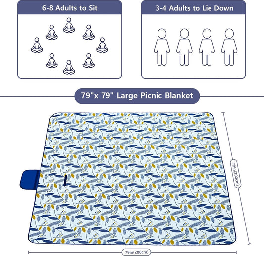 Habaylin Picnic Blanket Large, 79"X79" Waterproof Extra Large Beach Blanket, Foldable Picnic Blanket for Hiking, Party, Camping on Grass Sandproof Handy Picnic Mat - PuriLite