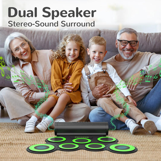 PAXCESS Electronic Drum Set, Roll Up Drum Practice Pad Midi Drum Kit with Headphone Jack Built-in Speaker Drum Pedals Drum Sticks 10 Hours Playtime,Great Holiday Birthday Gift for Kids - PuriLite