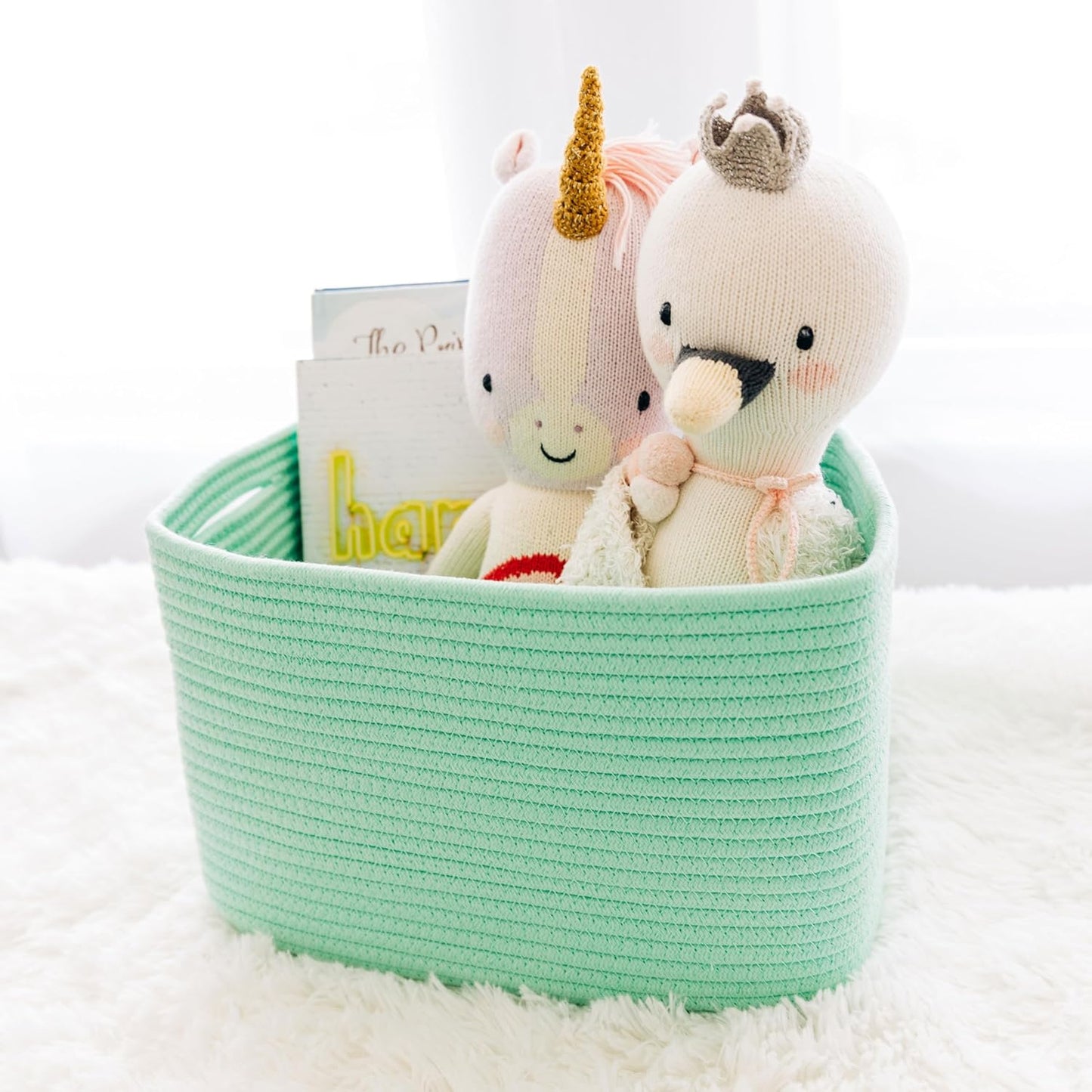 OrganiHaus Soft Woven Baskets for Storage Organization Set of 3, Cotton Rope Nursery Storage Baskets for Shelves, Square Book Bins, Bathroom Towel Hamper, Dog Toy Bins, Panier Rangement - Light Honey