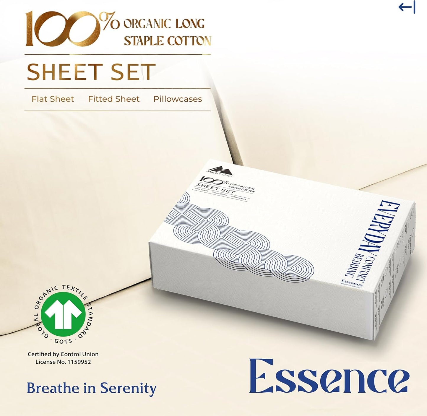 Mayfair Linen 100% Organic Cotton Percale Sheets Full Size - White Cotton Percale Sheets Full, 4 Piece Full Percale Sheet Sets, Soft & Crisp, Cooling Sheets, 16" Deep Pocket Hotel Sheets Full Size