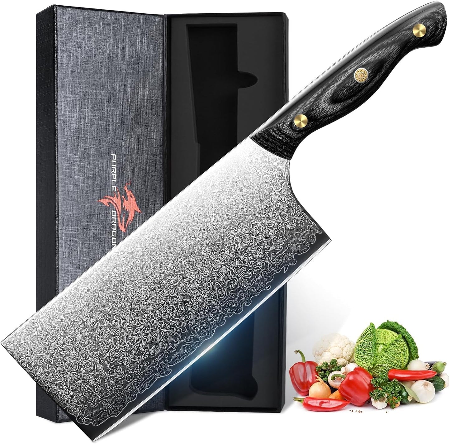 Purple Dragon Damascus Fish Fillet Knife - 7 inch Flexible Boning Knife with VG10 Core, Kitchen Slicing Knife with Full Tang Handle, Birthday Dad Mom Gift