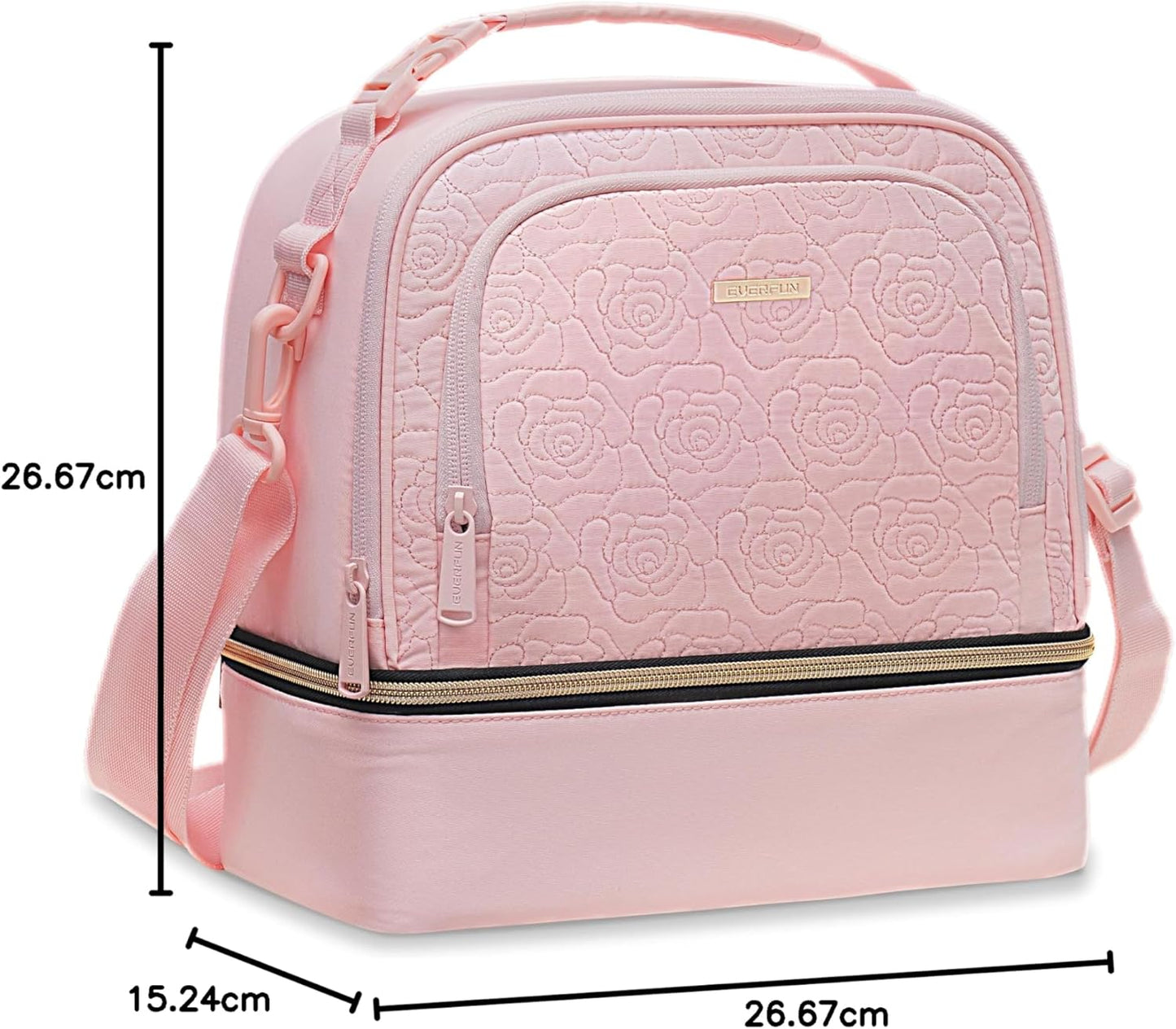 Everfun Womens Lunch Box Two Compartments Insulated Lunch Tote Bag Large Leakproof Soft Cooler for Work Picnic Travel, Black