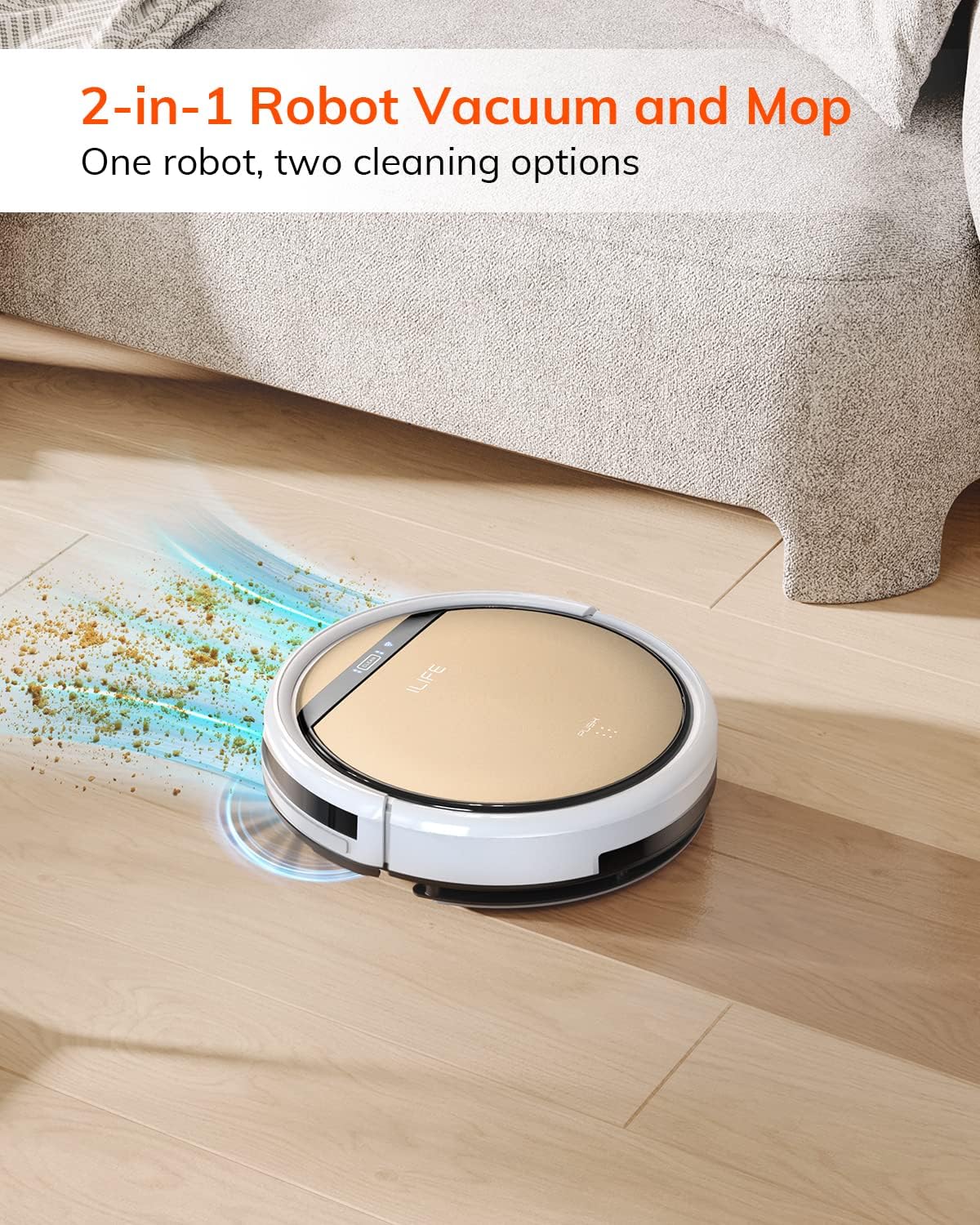 ILIFE V5s Plus Robot Vacuum and Mop Combo, Works with 2.4G WiFi, Alexa/App/Remote Control, Automatic Self-Charging Robotic Vacuum Cleaner, for Pet Hair, Hard Floor, Low Carpet (V5s Pro Upgraded) - PuriLite
