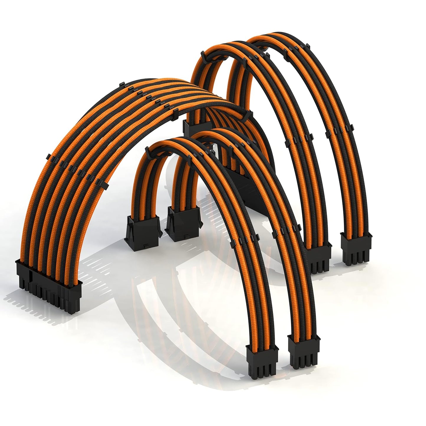 LINKUP - 30cm Super Soft and Flexible PSU Cable Extension Sleeved Custom Mod GPU PC Braided w/Comb Kit | 1 x 24 P (20+4) | 2 x 8 P (4+4) CPU | 2 x 8 P (6+2) GPU Set | 300mm - Blackgreen