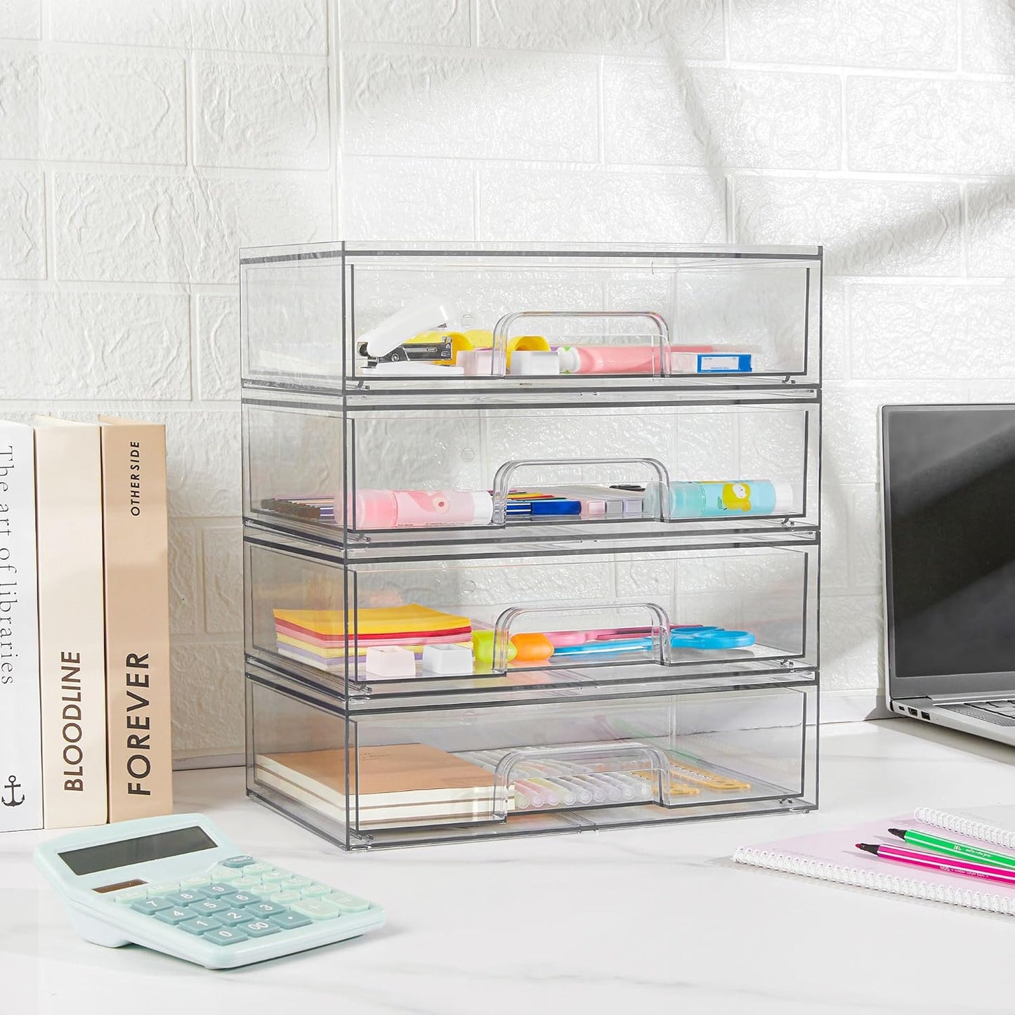 Vtopmart 3 Pack Stackable Clear Plastic Drawer Organizer, Makeup Organizers and Storage for Eyeshadow Palettes, Cosmetics, Beauty Supplies, Ideal for Vanity, Desk, Office, Bathroom Organization