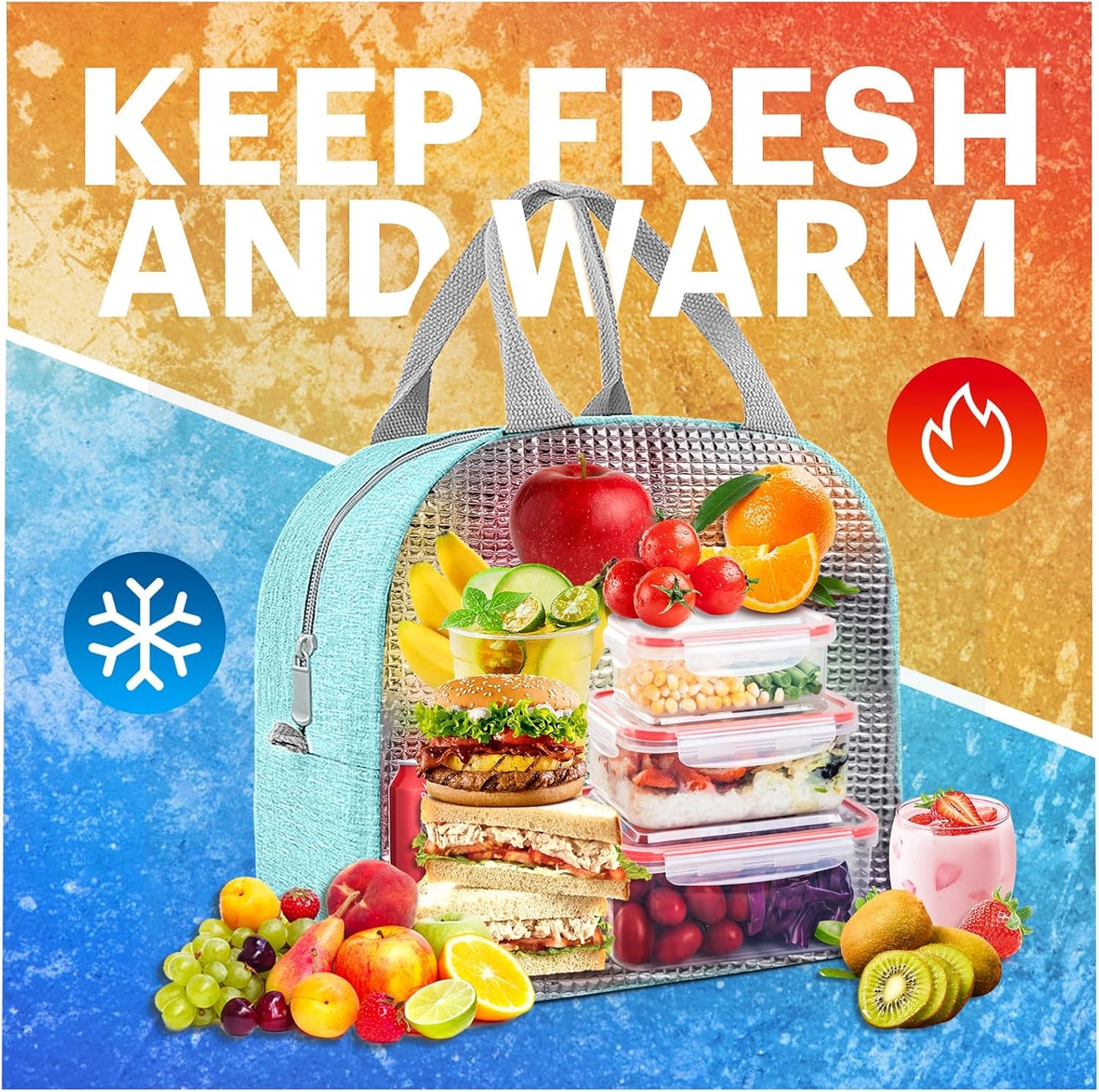 Lunch Bag for Women & Men Adult Insulated Lunch Box, Small Leakproof Cooler Food Lunch Containers Reusable High Capacity Lunch Tote Bags for Work, Travel, Outdoor