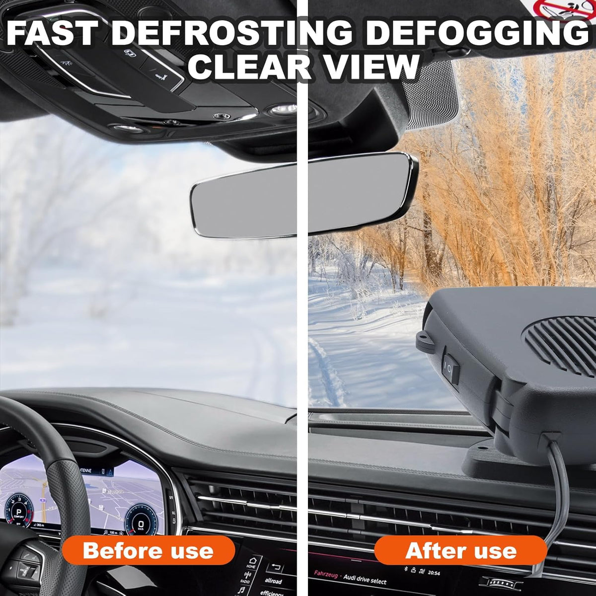 12V Portable Car Heater and Defroster | 200W Windshield Defogger | Cigarette Lighter Plug Car Heater | 360 Degree Rotating Auto Heater | Compact Vehicle Heating Fan - PuriLite