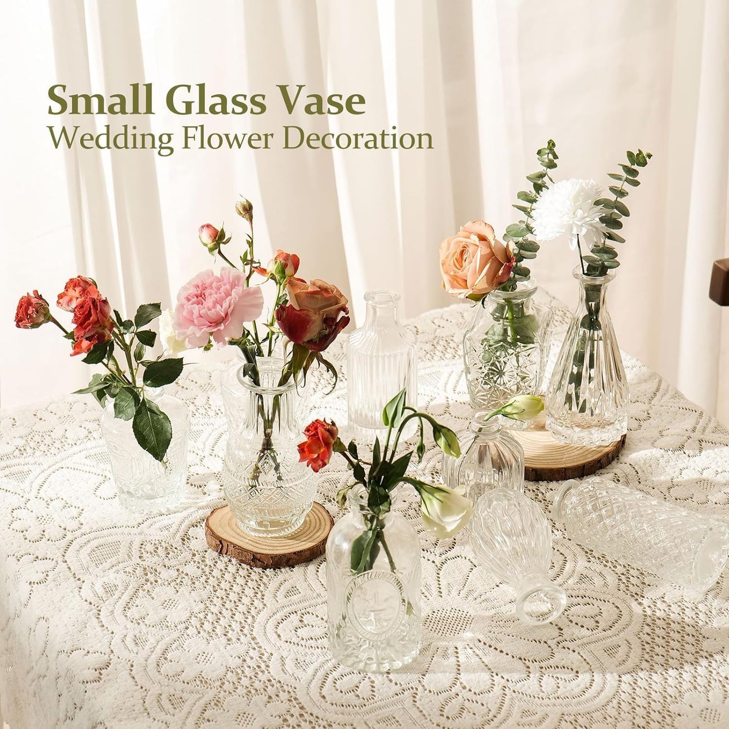 Sawoake Mini Bud Vases As Wedding Centerpieces for Tables,Clear Bud Vases for Flowers,Small Flower Vases Suitable for Birthday Party,Anniversary,Wedding Reception,Baby Shower (Clear-12PCS)