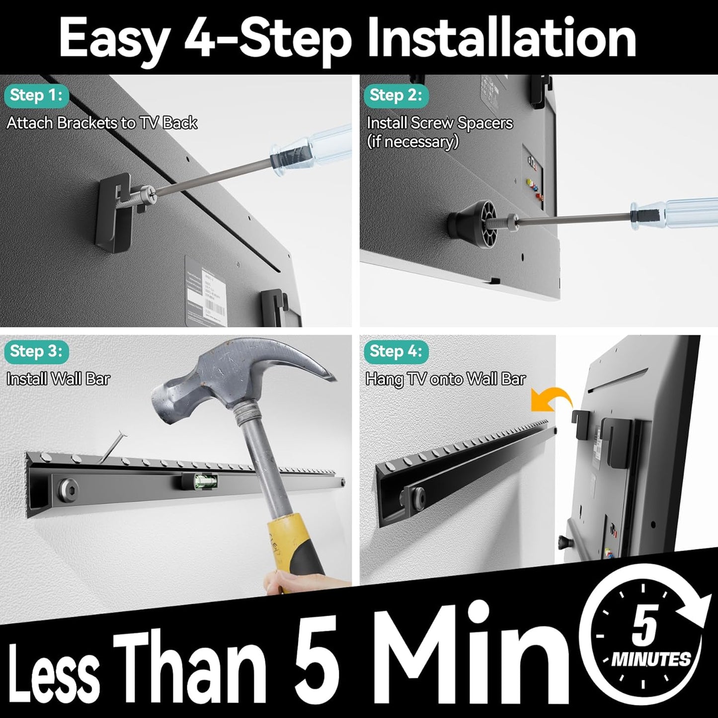 Auoace No Stud TV Wall Mount for 22-55 inch TVs, Drywall Studless TV Hanger Tilts Up to 5°, Low Profile Studless TVs Wall Mount, Easy to Install for Bedroom, Living Room
