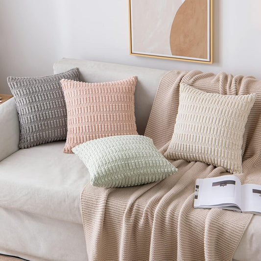 MIULEE Pack of 2 Corduroy Throw Pillow Covers Soft Decorative Boho Striped Cushion Covers Farmhouse Home Decor Pillowcase for Spring Sofa Living Room Couch Bed 18x18 Inch Cream White - PuriLite