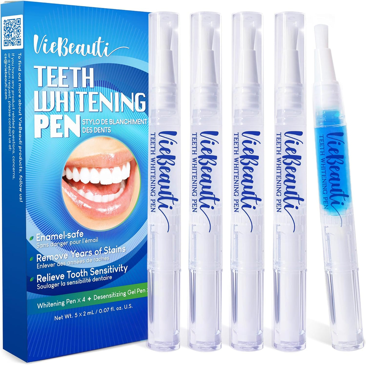 Teeth Whitening Kit with LED Light: VieBeauti Tooth Whitener for Sensitive Teeth - Removes Stains from Food Coffee Smoking Wine and Soda for a Bright Smile Coconut Flavor