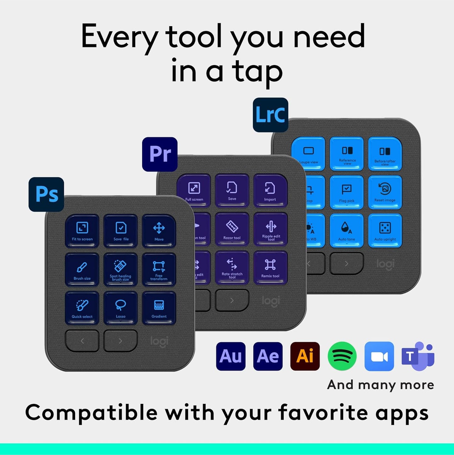 Logitech MX Creative Console - 9 Customizable LCD Keys, Control Dial for Graphic Design, Video Editing, Control Adobe, Zoom, Spotify and More - Graphite, with 3-Month Adobe Creative Cloud Membership