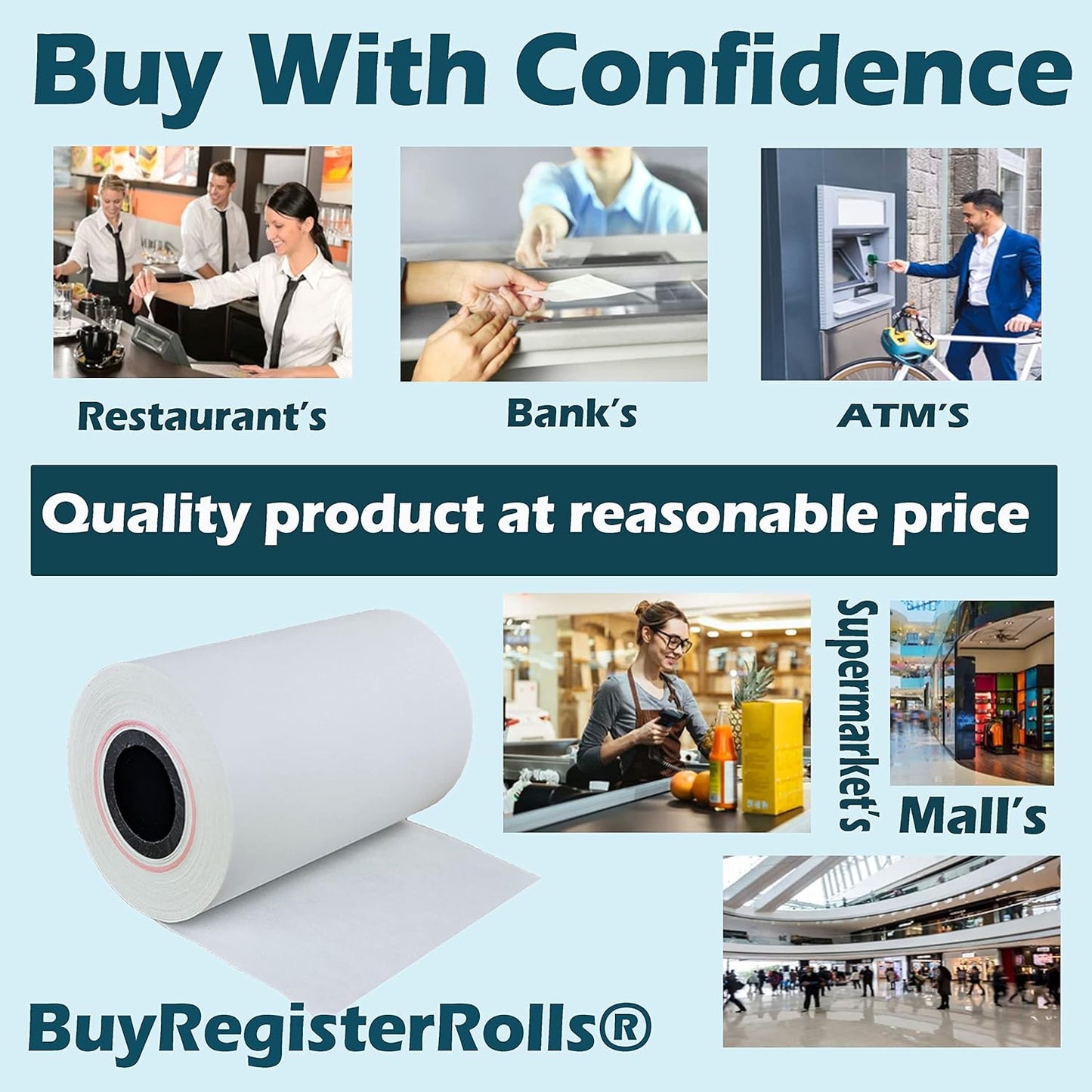 (50 Rolls) 2 1/4 x 50 Thermal Paper Receipt Rolls 2.25 x 50 ft POS Cash Register fits All Credit Card Terminals