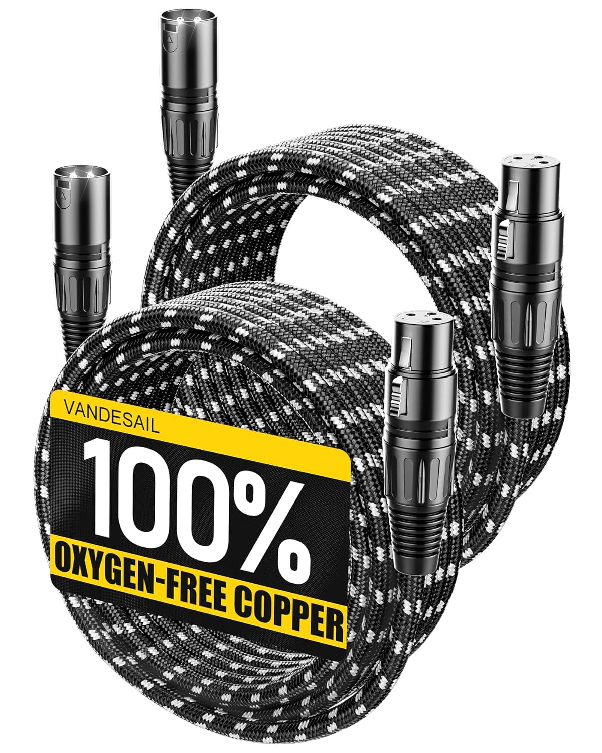 VANDESAIL XLR Cables 25ft 2 Pack, Durable Nylon Braided XLR Microphone Cable, Mic Cable, Shielded and Fully Balanced OFC Male to Female Cord for Recording Mixer Amplifie Speaker Black White