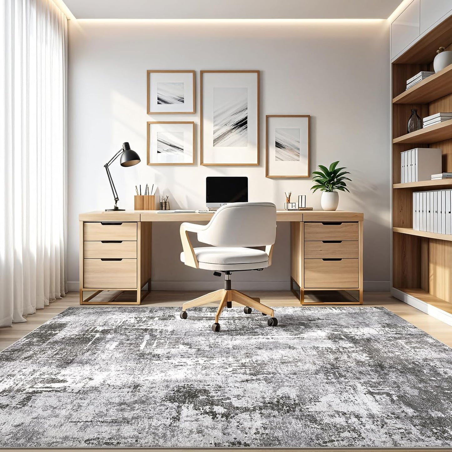 6x9 Area Rugs Living Room: Large Washable Abstract Modern Soft Rug Stain Resistant Indoor Floor Non Slip Accent Carpet for Bedroom Nursery Playroom Dining Room Office Dorm Home Decor- Gray Gold