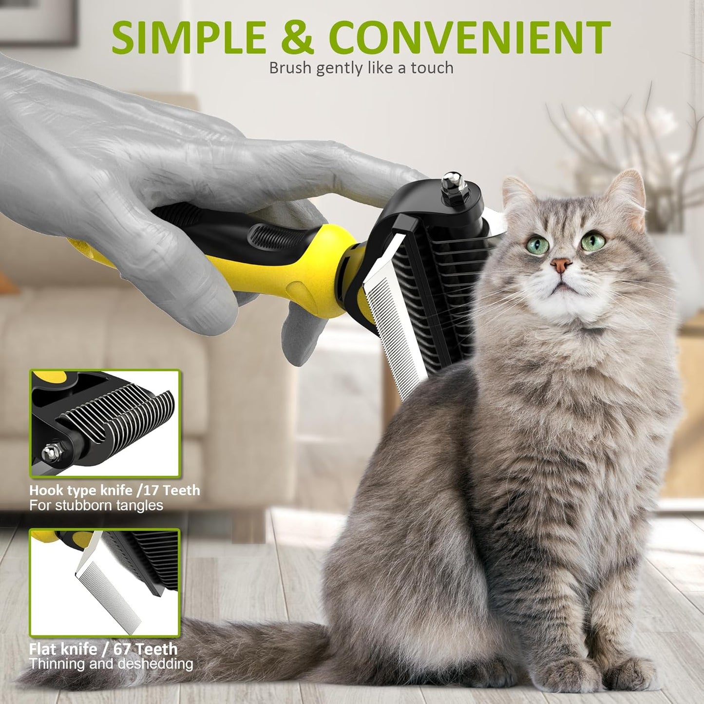 Spring Blossoms-2 in 1 Professional Grooming Rake for Cats & Dogs-Dematting Comb for Easy Mats & Tangles Removing,Pet Brush Safe No More Nasty Shedding and Flying Hair (Orange)