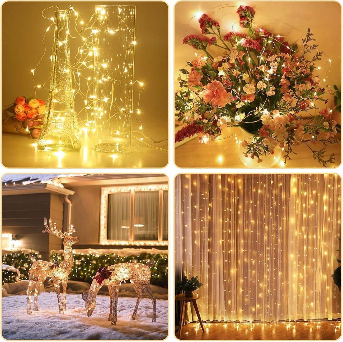 AlldGuo 2-Pack Fairy Lights Battery Powered – 2M 20 LED Warm White Twinkle Lights with Timer, Flexible Silver Wire Indoor String Lights for Bedroom, Christmas, Halloween, Party, DIY Decor
