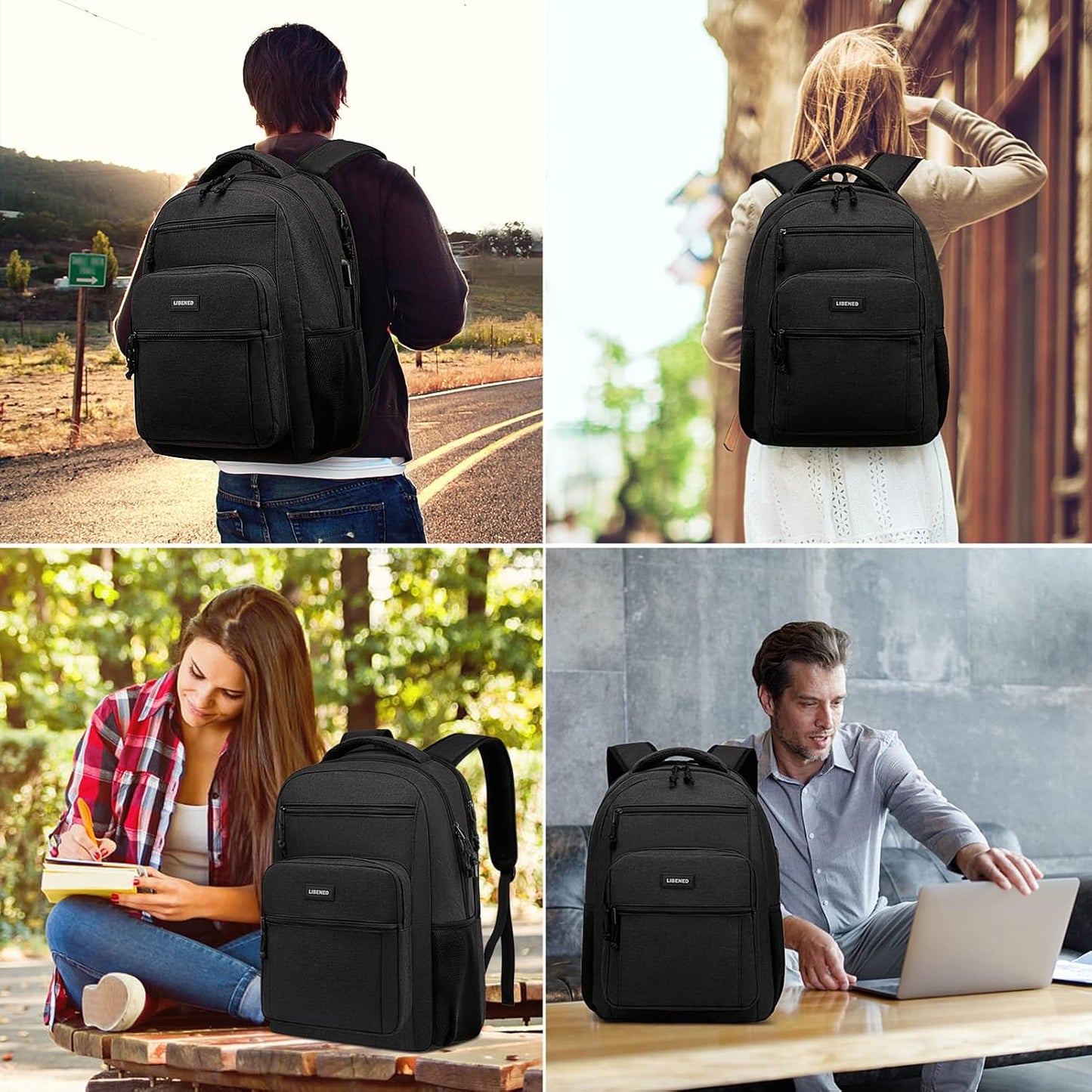 School backpack for Teen Boys, Backpack for Men,15.6 inch Laptop Backpack with USB Charging Port, Large Computer Bookbag with Compartments, Ergonomic Straps, Black