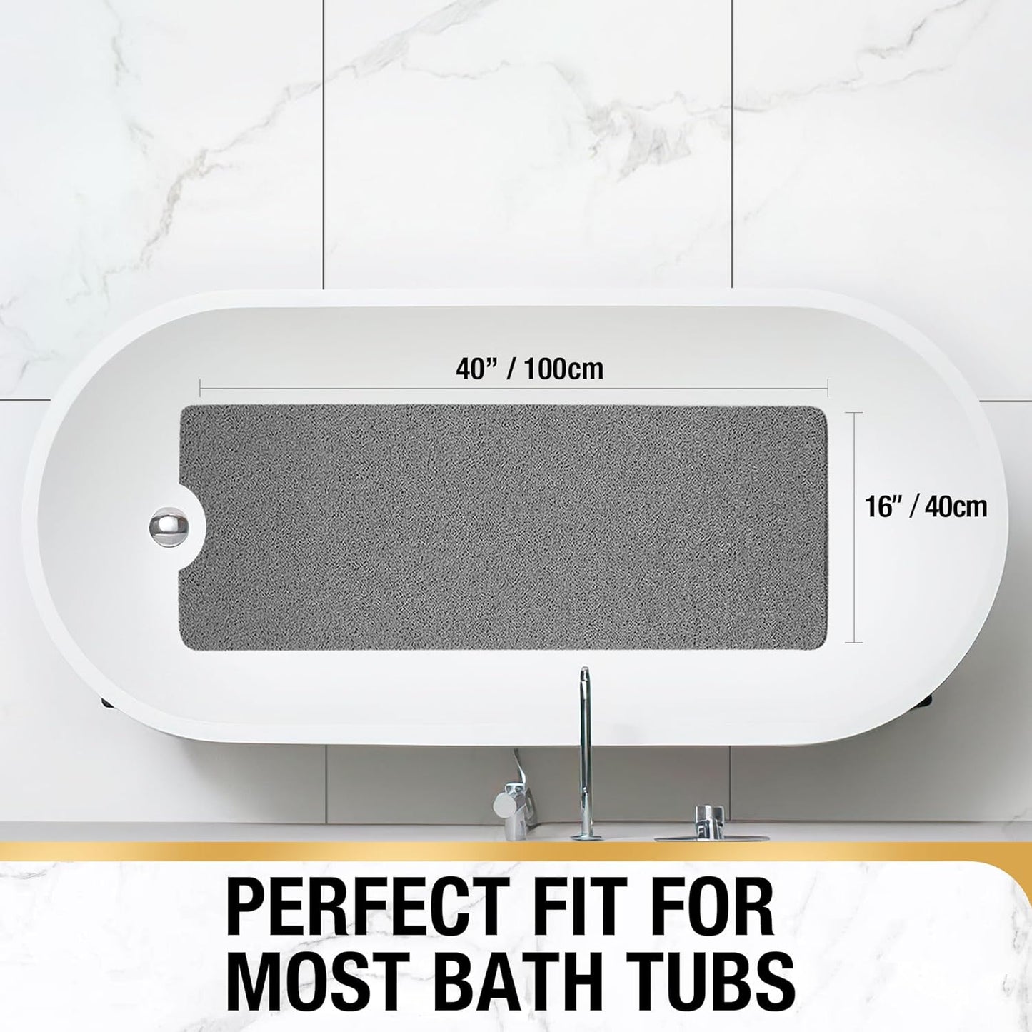 HITSLAM Shower Mat Non Slip, 24 x 16 Inch Bathtub Mat Non Slip with Drain, Soft PVC Loofah Bath Mat for Tub, Quick Drying Bathroom Shower Mat, Grey