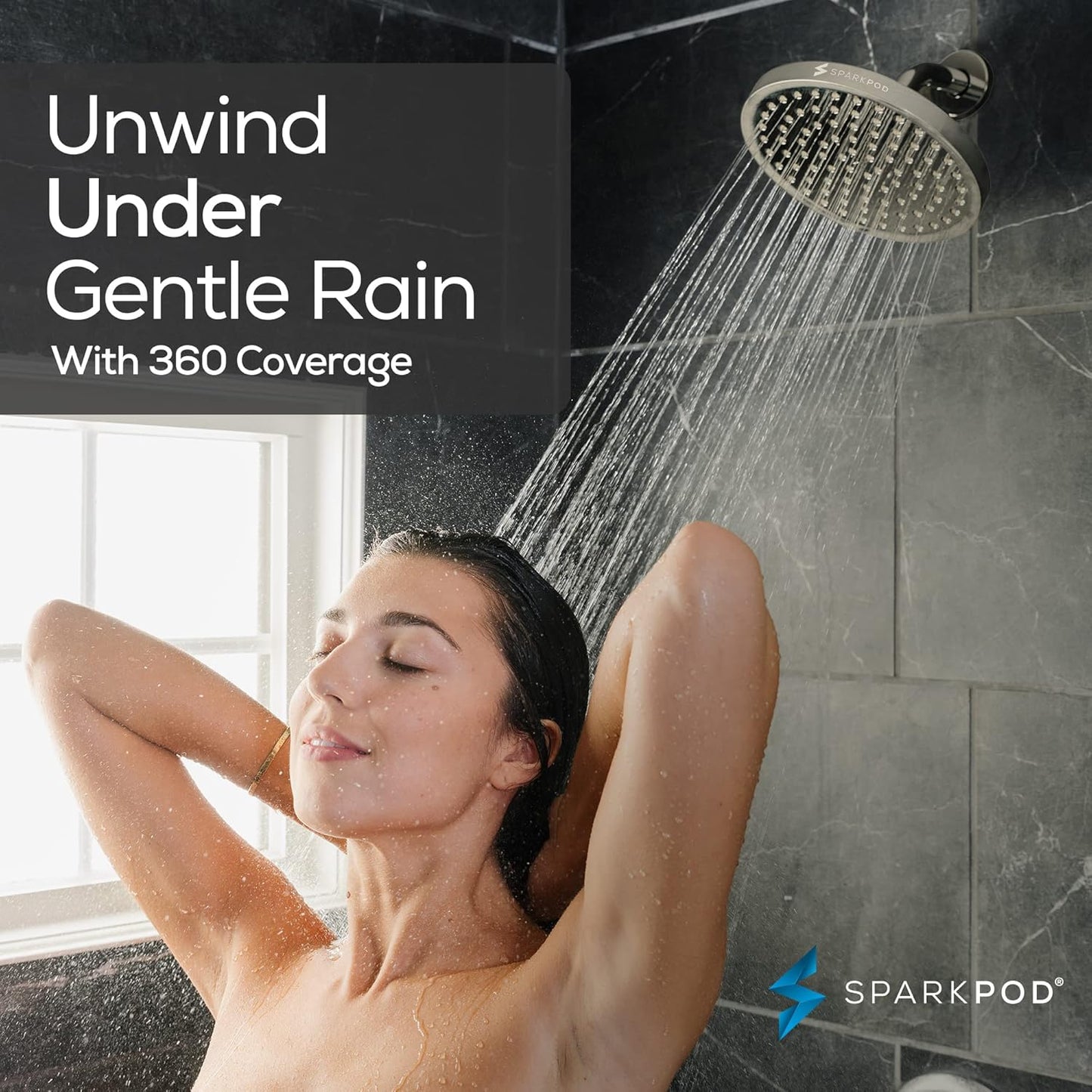 SparkPod Shower Head - High Pressure Rain - Premium Quality Luxury Design - 1-Min Install - Easy Clean Adjustable Replacement for Your Bathroom Shower Heads (Luxury Polished Chrome, 6 Inch Round)