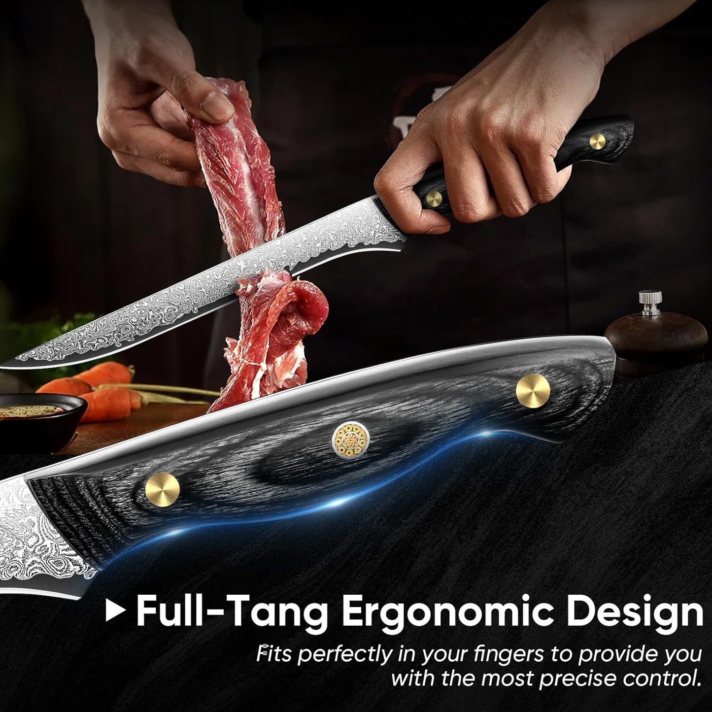 Purple Dragon Damascus Fish Fillet Knife - 7 inch Flexible Boning Knife with VG10 Core, Kitchen Slicing Knife with Full Tang Handle, Birthday Dad Mom Gift