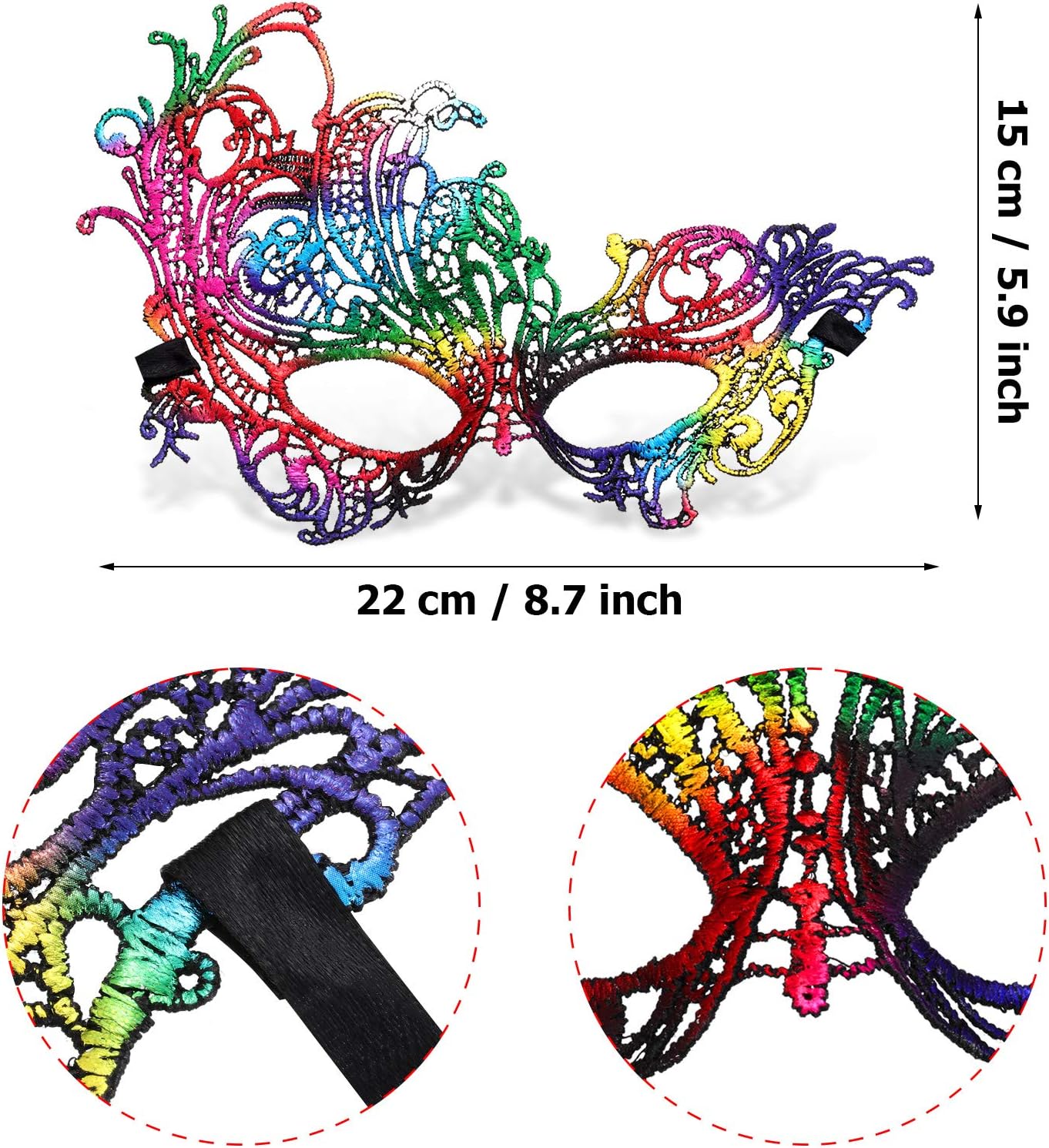Jovitec Multicolored Masquerade Masks Lace Masks Venetian Masks Halloween Mari Grass Party Mask (10 Pieces)