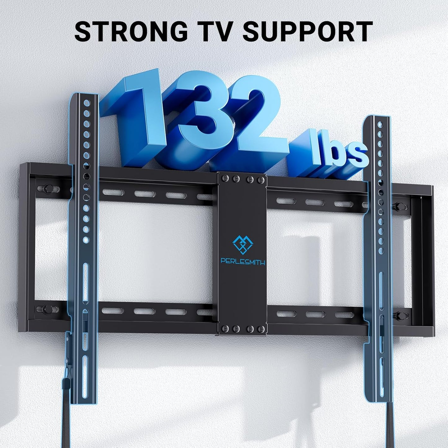 PERLESMITH Fixed TV Wall Mount Bracket Low Profile for 32-82 inch LED, LCD, and OLED Flat Screen TVs - Fits 16”- 24” Wood Studs, Fixed TV Mount with VESA 600 x 400mm Holds up to132lbs (PSLLK1), Black