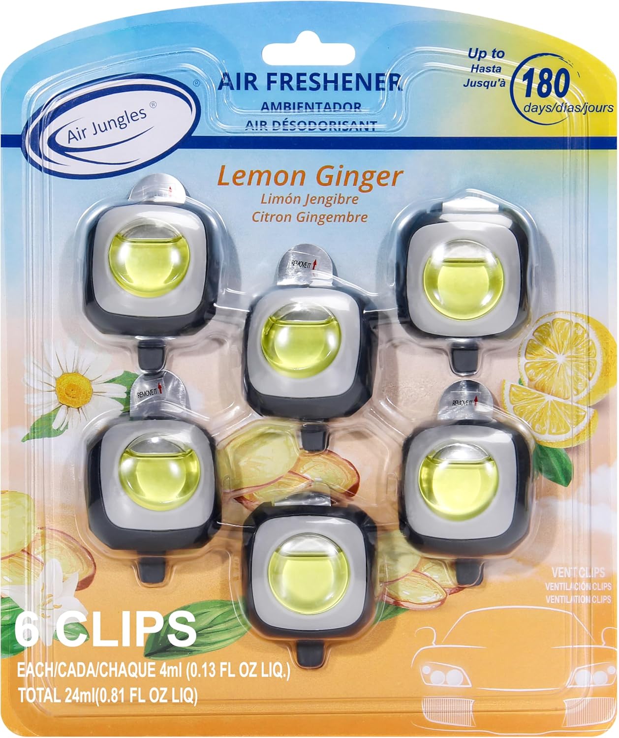 Air Jungles New Car Scent Car Air Freshener Clip, 6 Car Freshener Vent Clips, 4ml Each, Long Lasting Air Freshener for Car, Up to 180 Days Car Refresher Odor Eliminator