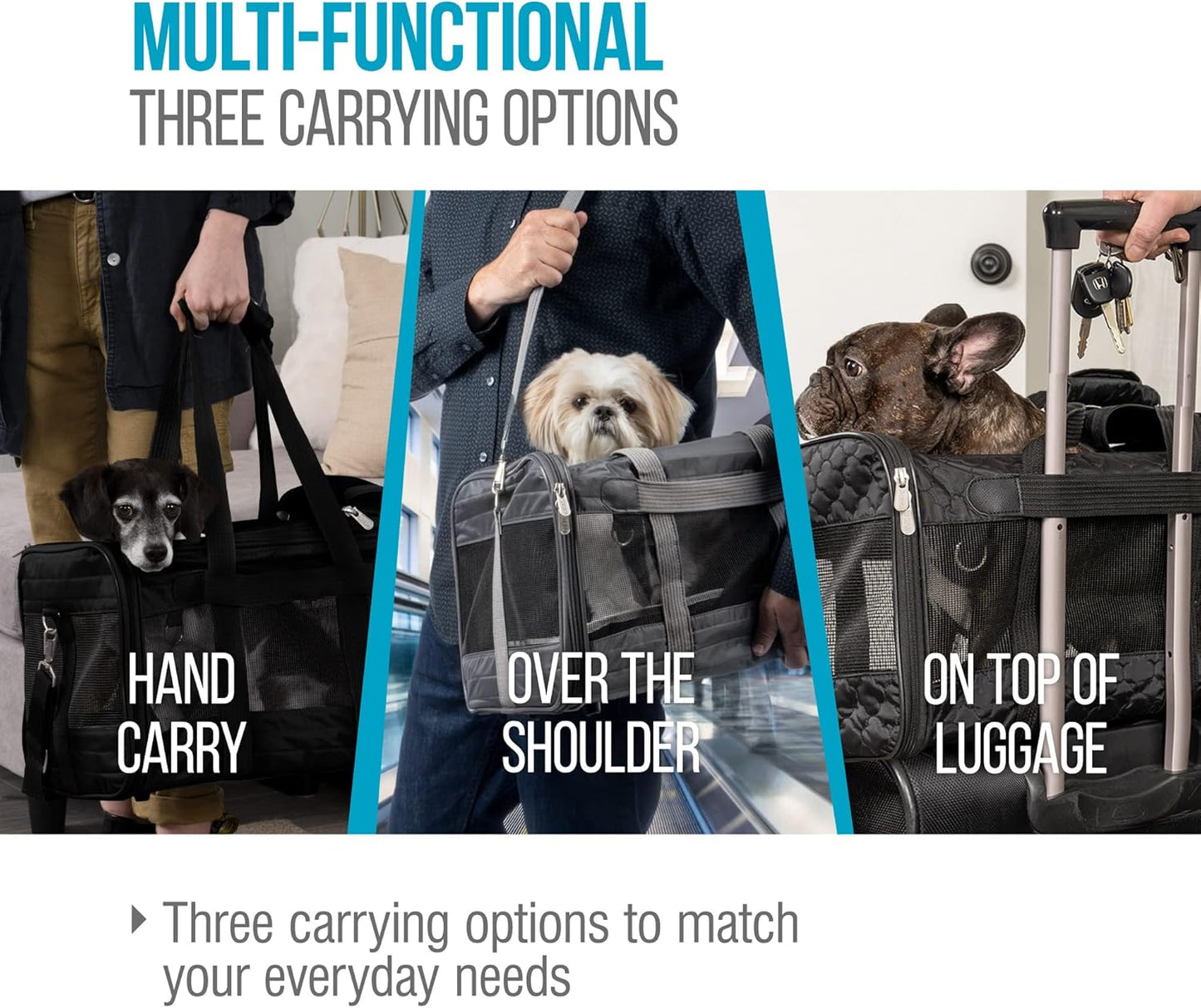 Sherpa Original Deluxe Travel Bag Pet Carrier, Airline Approved & Guaranteed-On-Board - Mesh Panels & Spring Frame, Locking Safety Zippers, Machine Washable Liner - Charcoal Gray, Medium