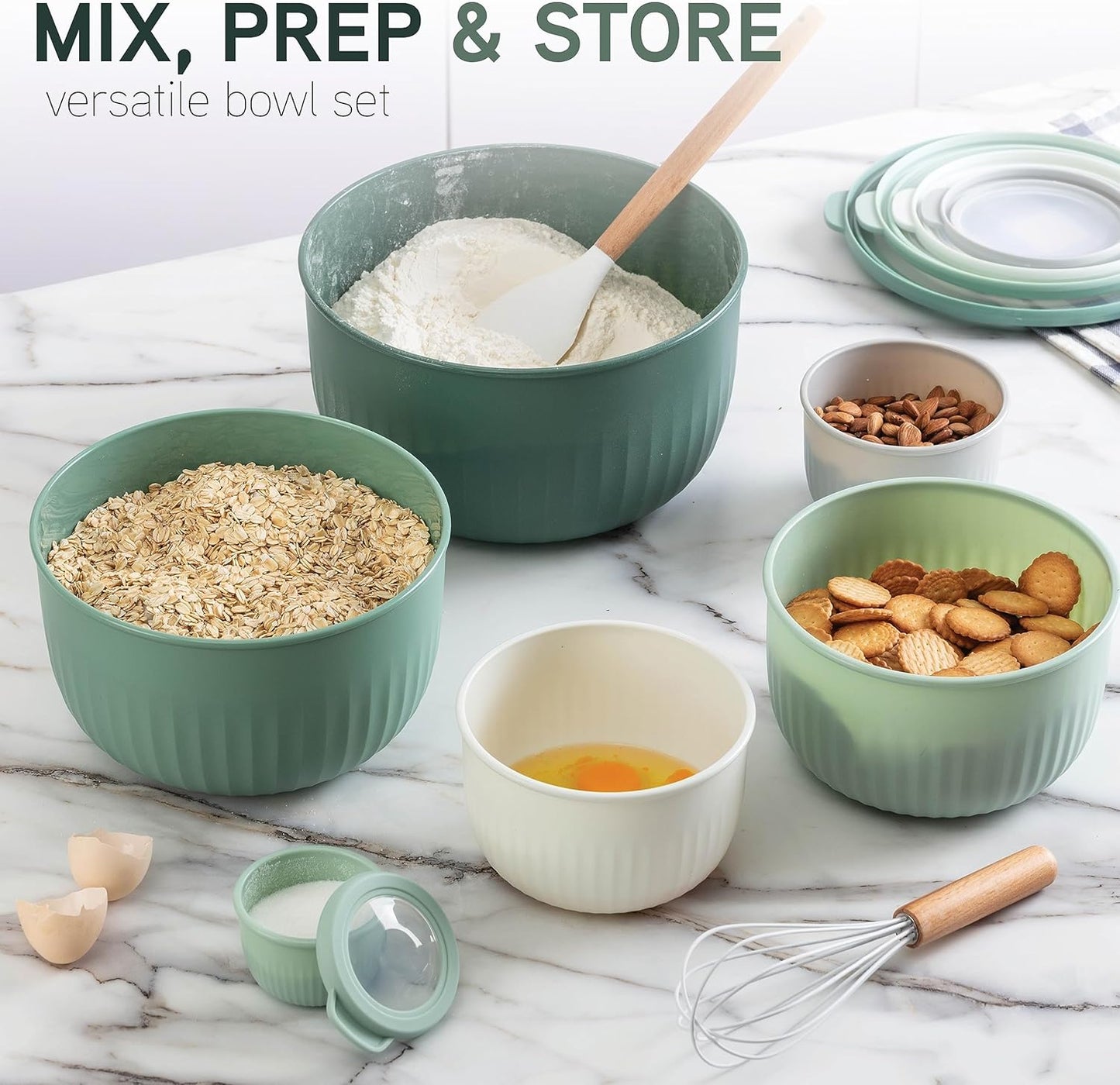 COOK WITH COLOR Prep Bowls with Lids- 8 Piece Nesting Plastic Small Mixing Bowl Set with Lids (Teal Ombre)