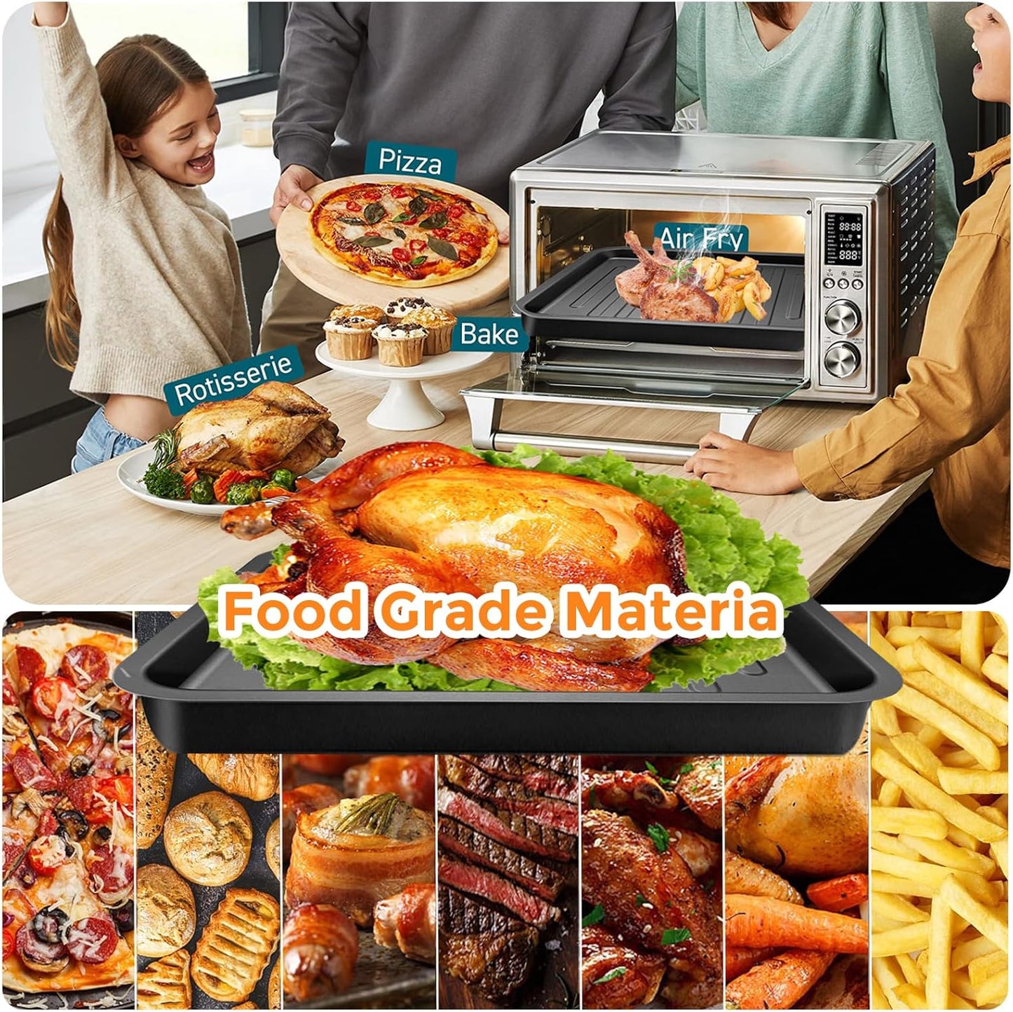 Air Fryer Toaster Oven Accessories for COSORI Smart 12 in 1 C130 CS130 CO130 Convection Oven, 14’’*12’’ Non-Stick Rectangle Air Fryer Rack Replacement Parts Grill Pan Grill Plate Crisper Plate Tray