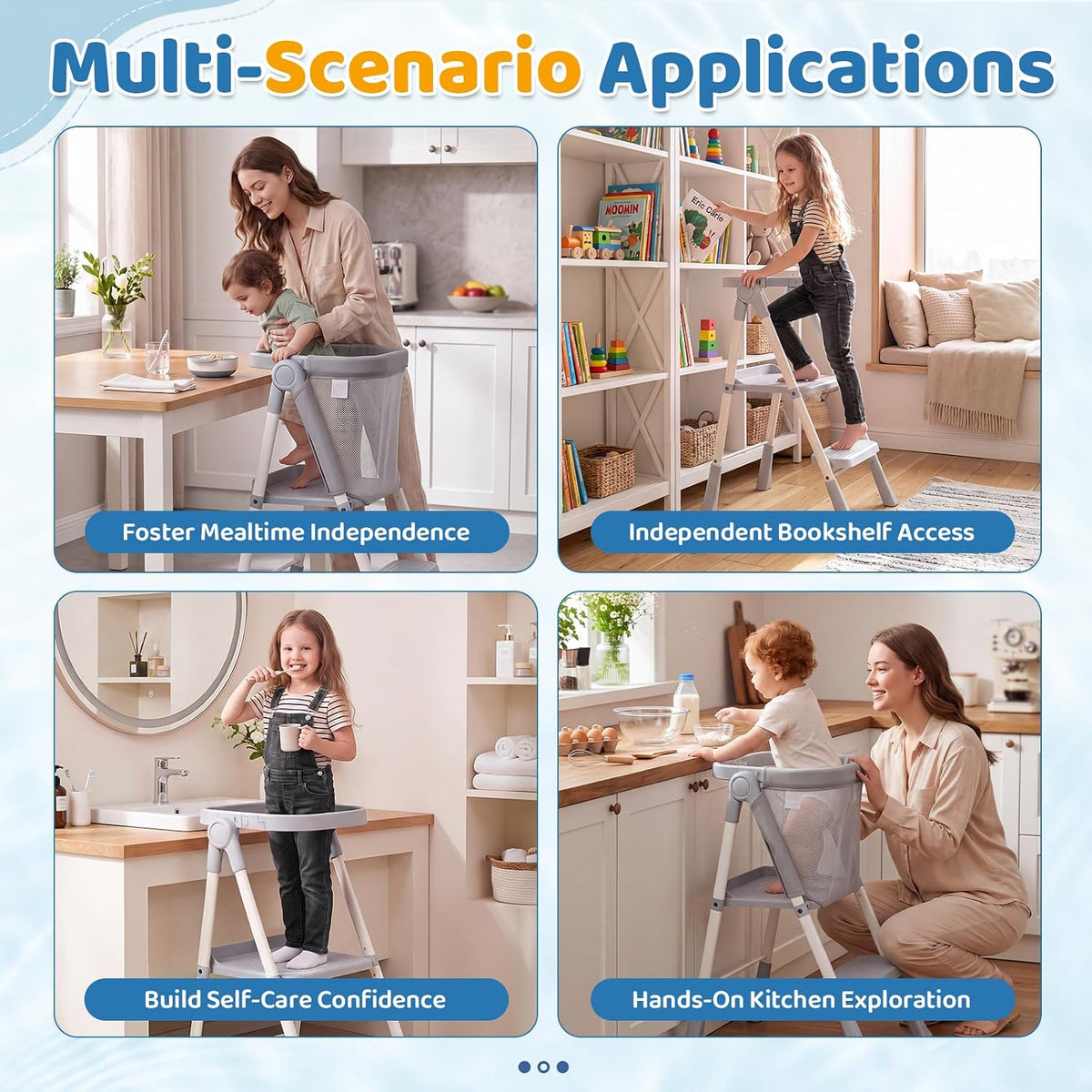 Orzbow Toddler Tower, Foldable Step Stool Kitchen Helper, Safety Rail & Net