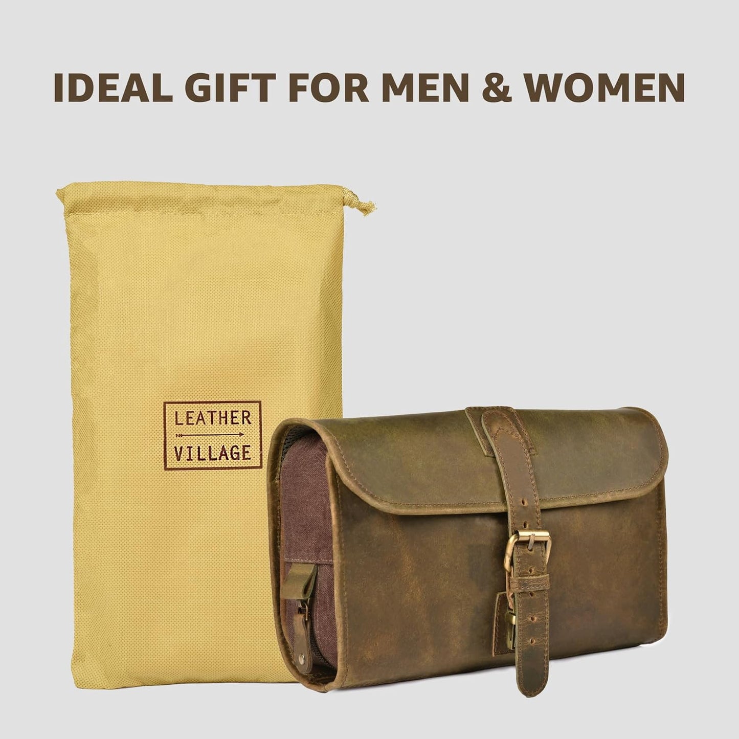 LEATHER VILLAGE Hanging Toiletry Bag for Men & Women, Handcrafted Vintage Cosmetic & Shaving Organizer Travel Dopp Kit- Brown