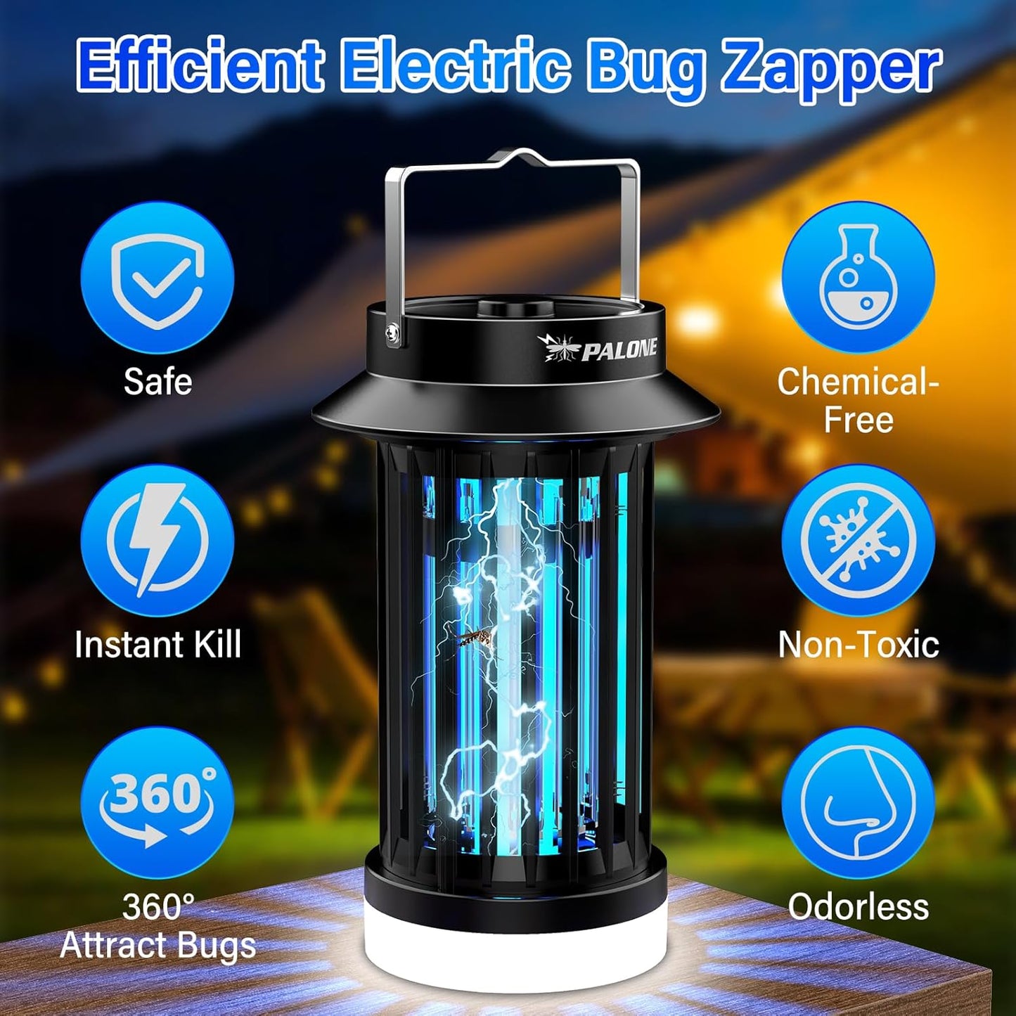 PALONE Bug Zapper, Electric Bug Zapper with 4200V,Indoor Bug Zapper with 2600mAh Used for 13 Hours, Portable Electric Flytrap,Outdoor Bug Zapper for Home,Backyard,Patio,Camping and Fishing