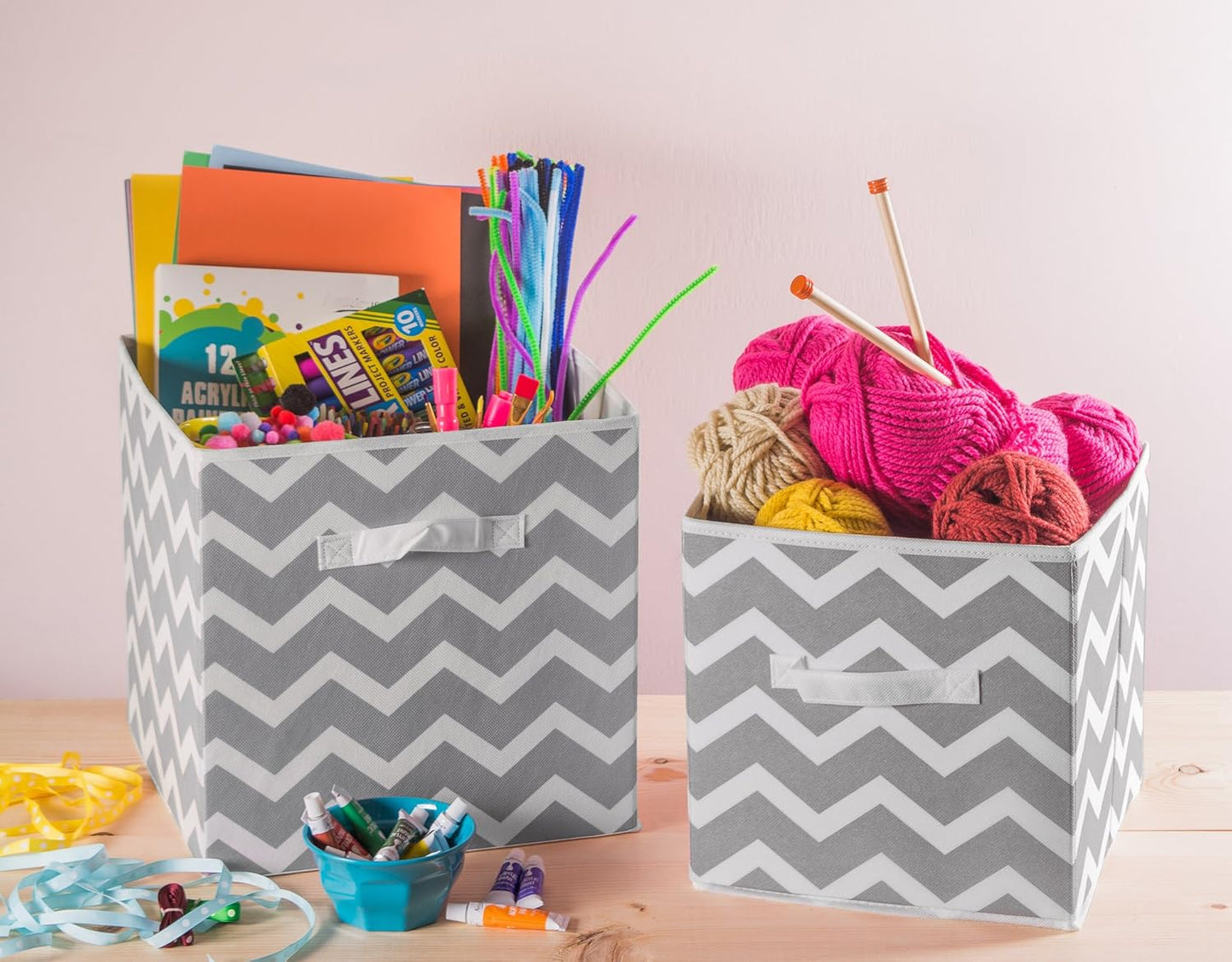 DII Foldable Fabric Storage Containers for Nurseries, Offices, Closets, Home Decor, Cube Organizers & Everyday Storage Needs, (Large - 11 x 11 x 11) Scroll Nautical Blue - Set of 2