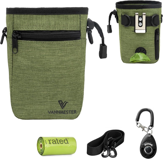 VANNMESTER Dog Training Treat Pouch,Hands-Free Dog Treat Bag,Puppy Treat Pouch,Dog Training Bag with Adjustable Belt, Metal Clip-Green