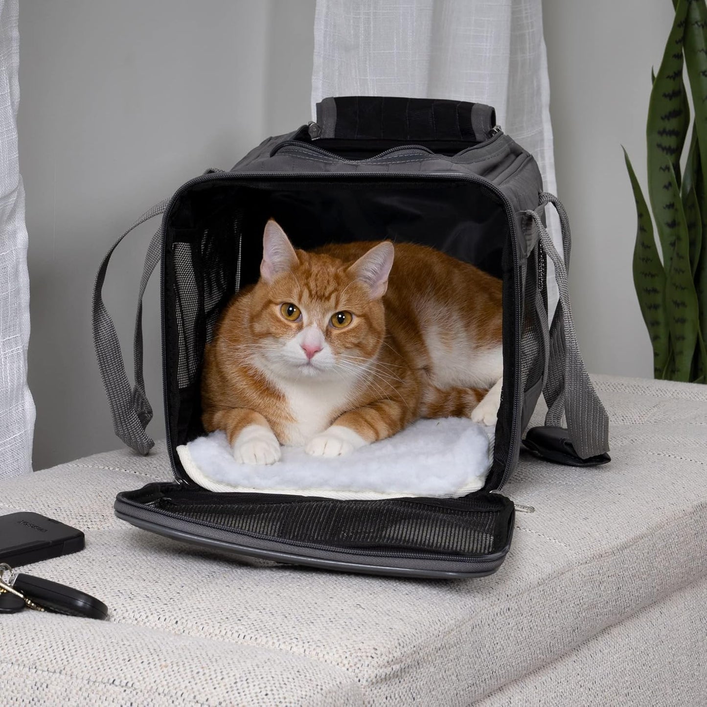 Sherpa Original Deluxe Travel Bag Pet Carrier, Airline Approved & Guaranteed-On-Board - Mesh Panels & Spring Frame, Locking Safety Zippers, Machine Washable Liner - Charcoal Gray, Medium
